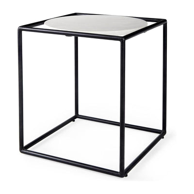 Mercana Austen Round White Marble Top W/ Black Metal Frame Side Table Clearance