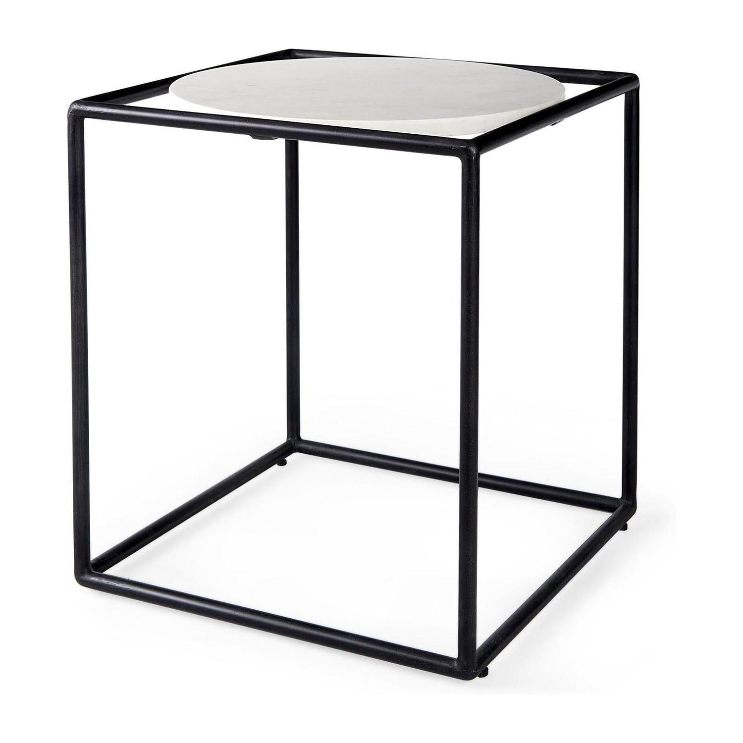 Mercana Austen Round White Marble Top W/ Black Metal Frame Side Table Clearance