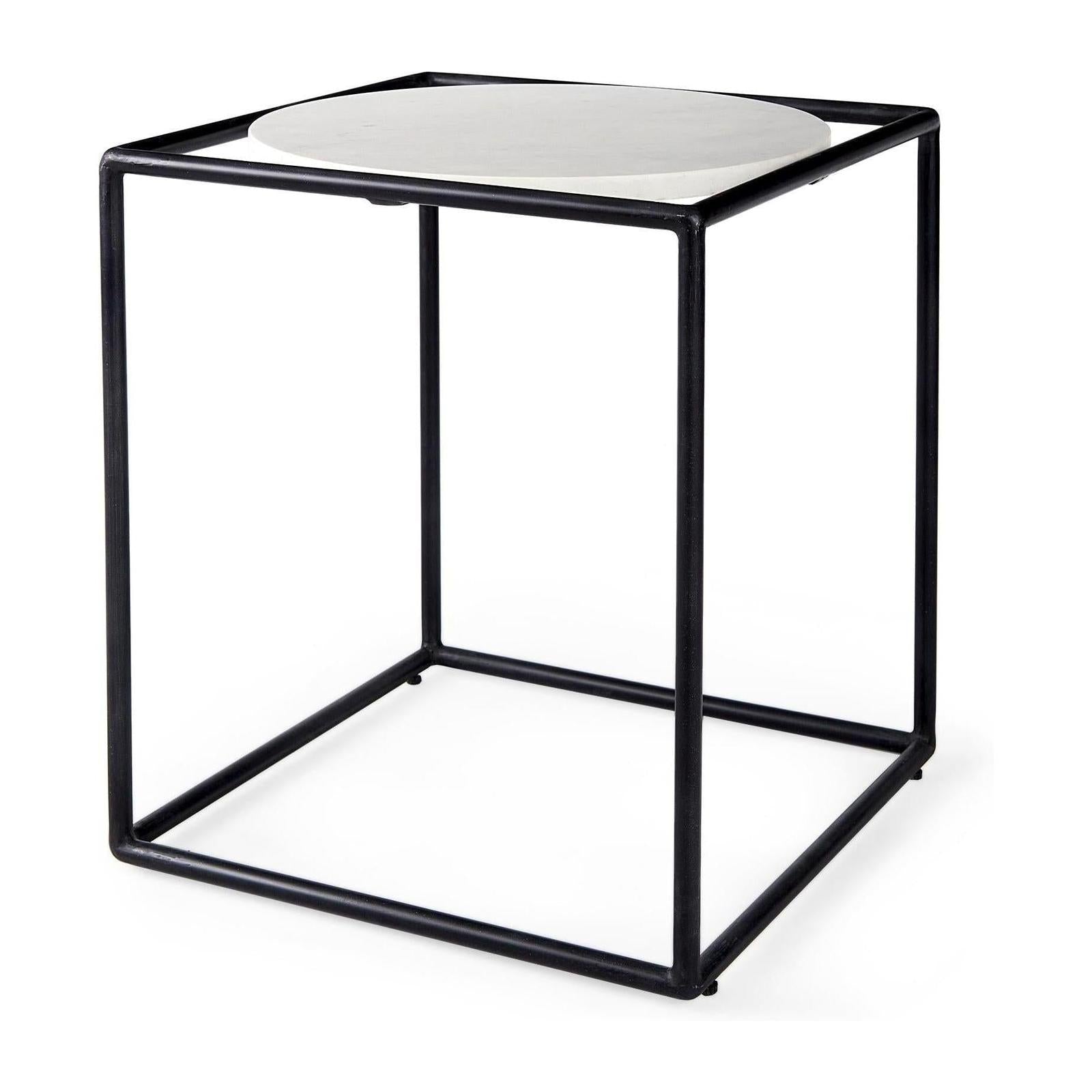 Mercana Austen Round White Marble Top W/ Black Metal Frame Side Table Clearance