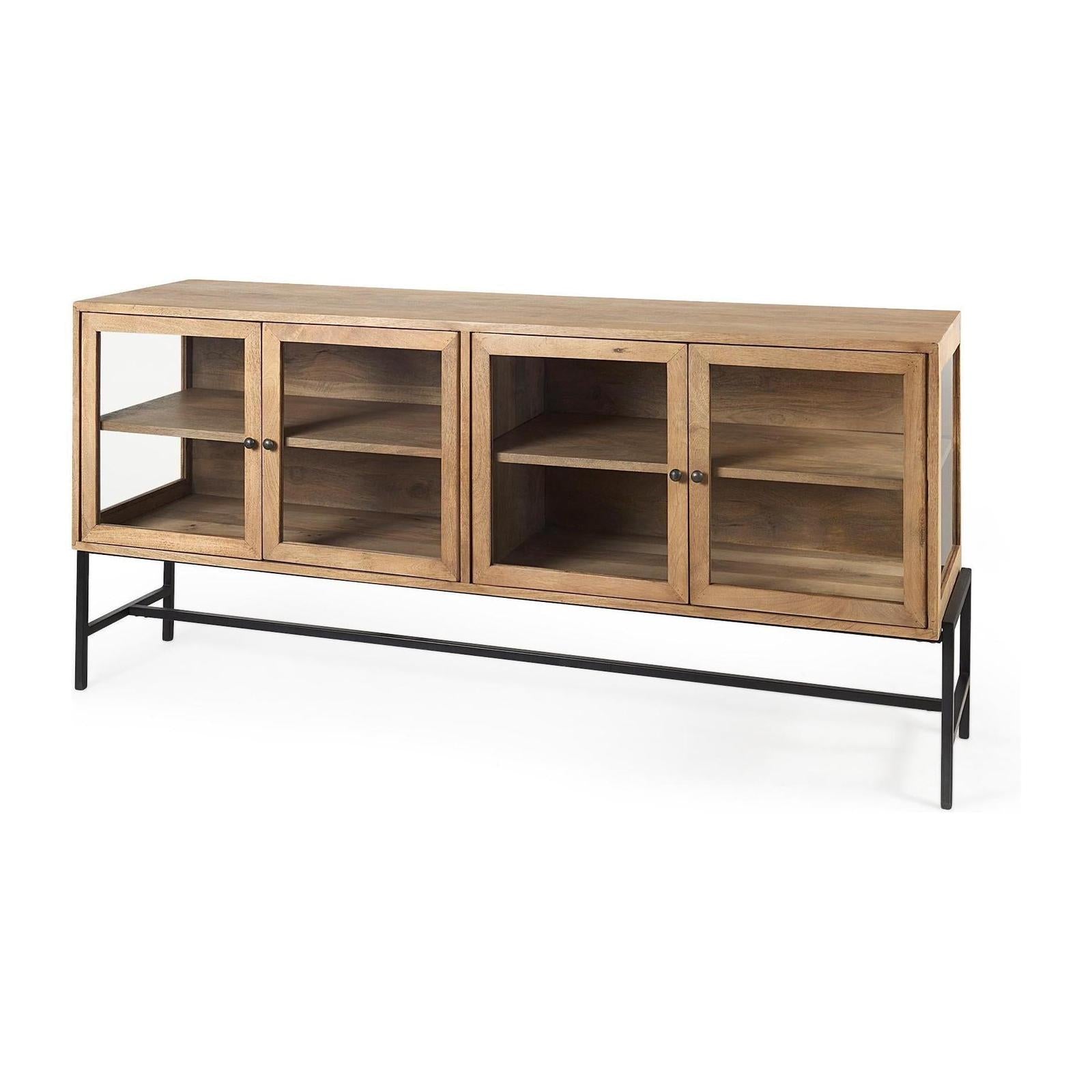 Mercana Arelius Black Metal Base w/ 4 Glass Cabinet Doors Sideboard