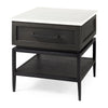 Mercana Divina Black-Brown Wood w/ White Marble Top and Black Metal Base 1 Drawer Side Table