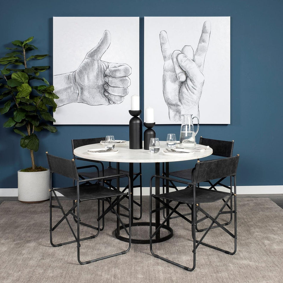 Mercana Tanner White Marble Top Black Metal Base Dining Table Clearance