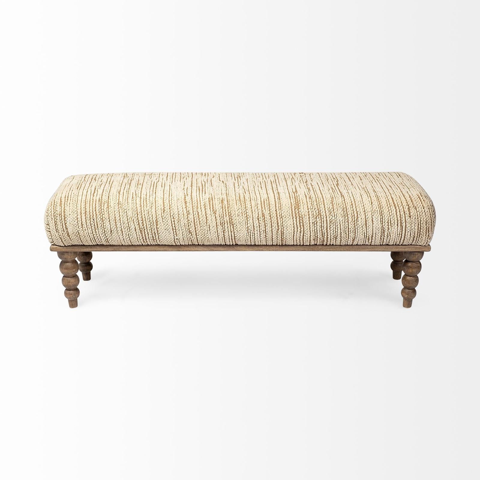 Mercana Alder II Cream Upholstered Seat Wooden Base Accent Bench