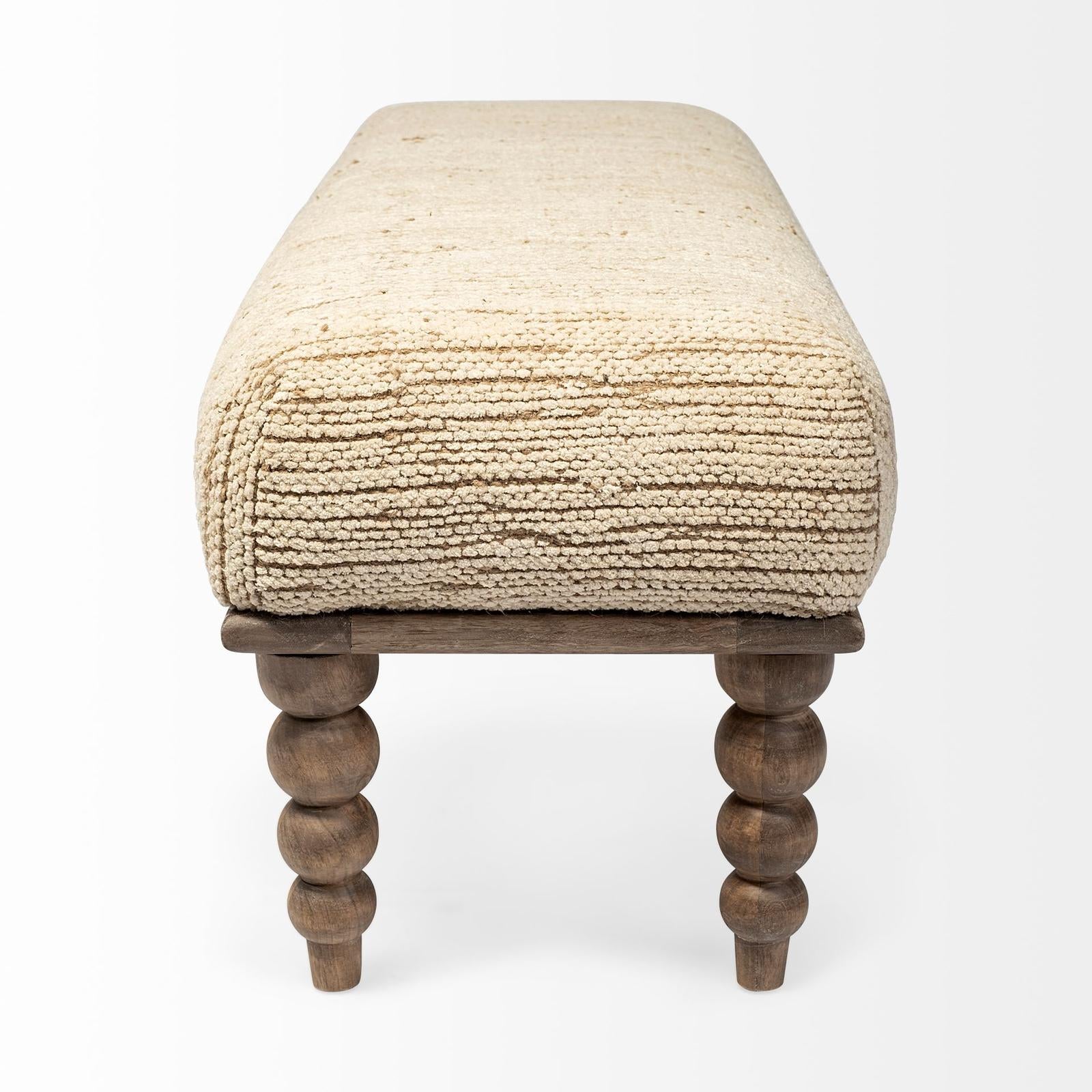 Mercana Alder II Cream Upholstered Seat Wooden Base Accent Bench