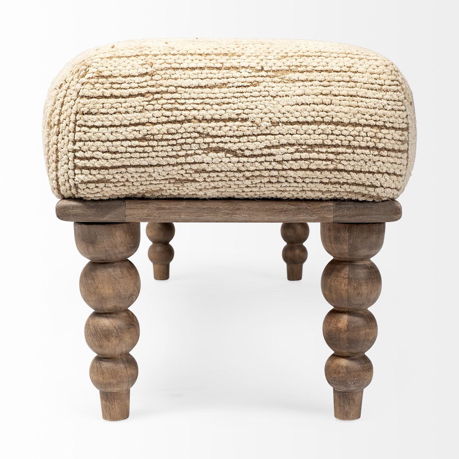 Mercana Alder II Cream Upholstered Seat Wooden Base Accent Bench