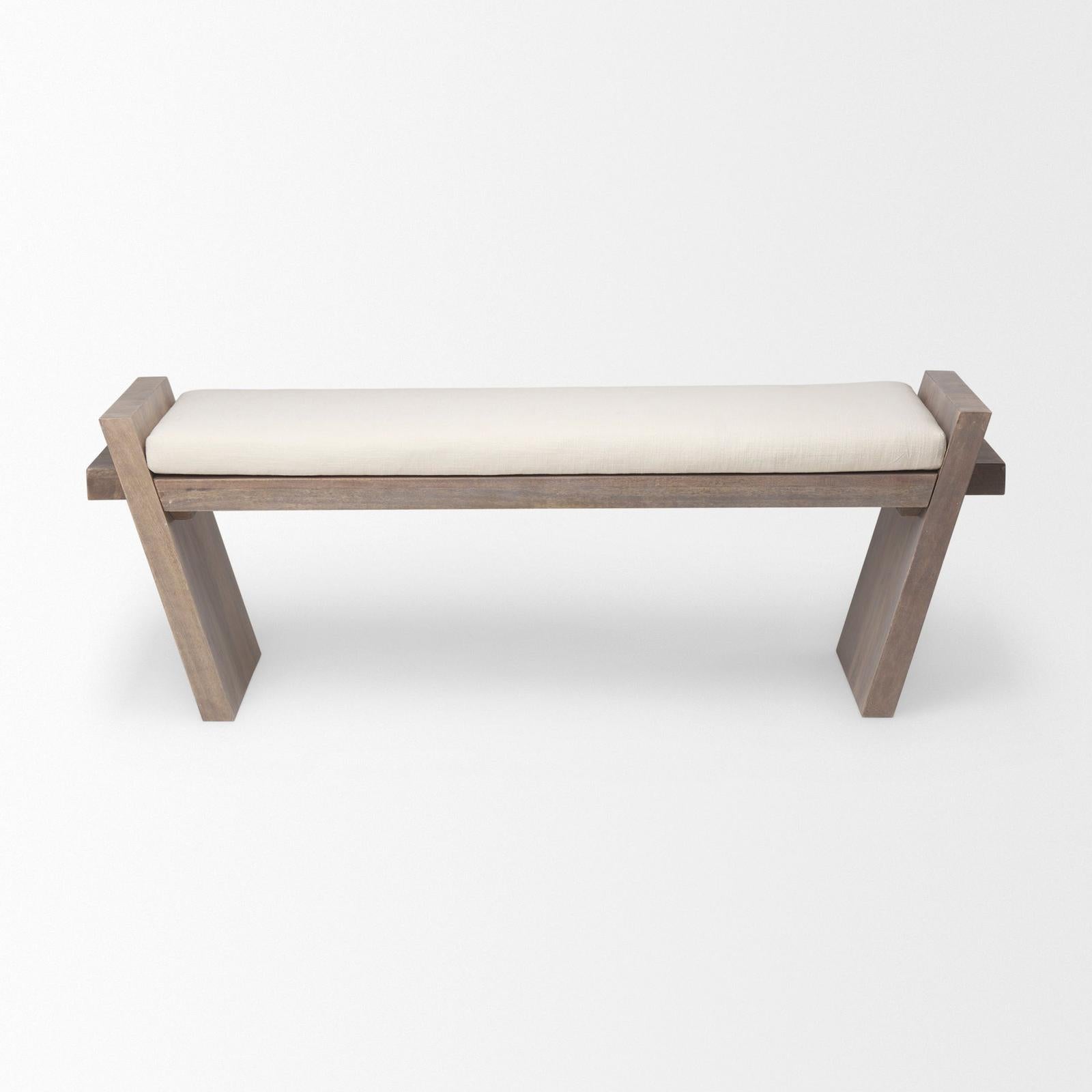Mercana Elaine Brown Wood Upholstered Cream Seat Entryway Bench Clearance
