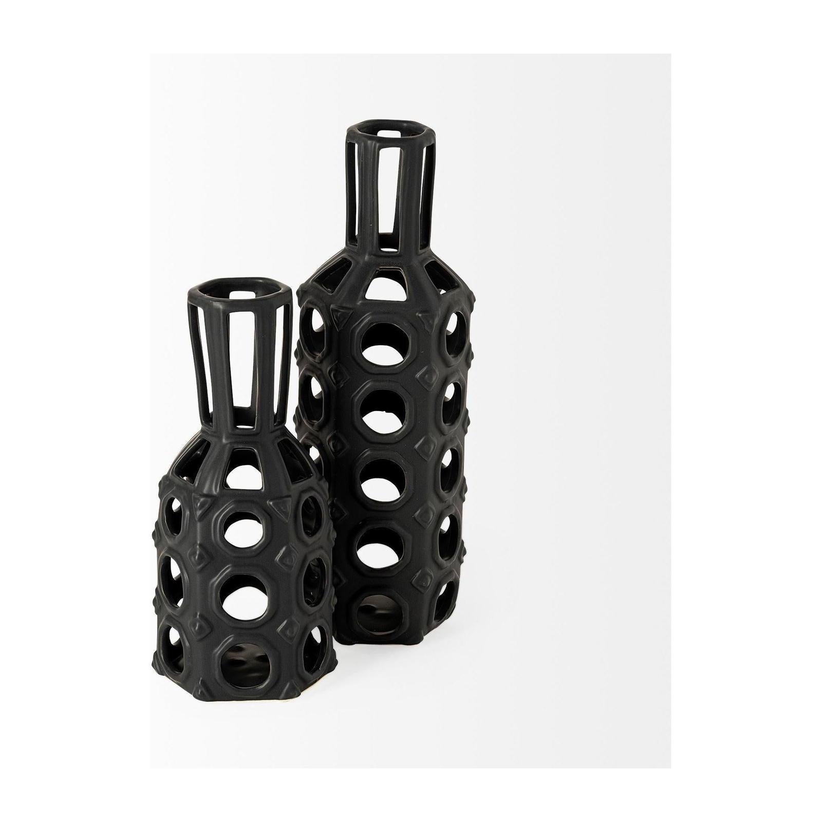 Mercana Brunel Black Drum-Shaped Ceramic Vase Clearance