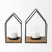 Mercana Leopold Black Metal Wooden Base Table Candle Holders - Set of 2