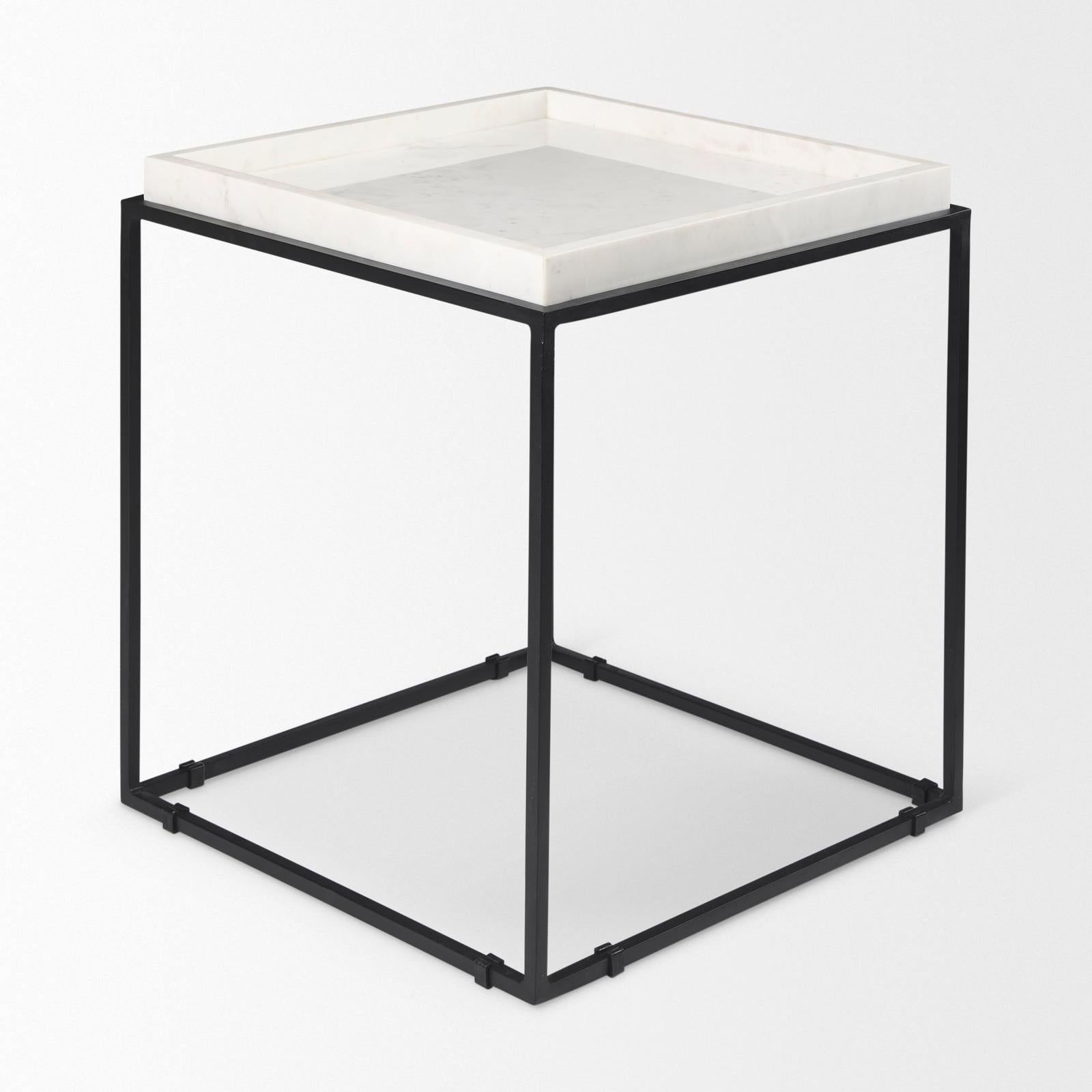 Mercana Nathan Square Top White Marble and Black Metal End/Side Table Clearance