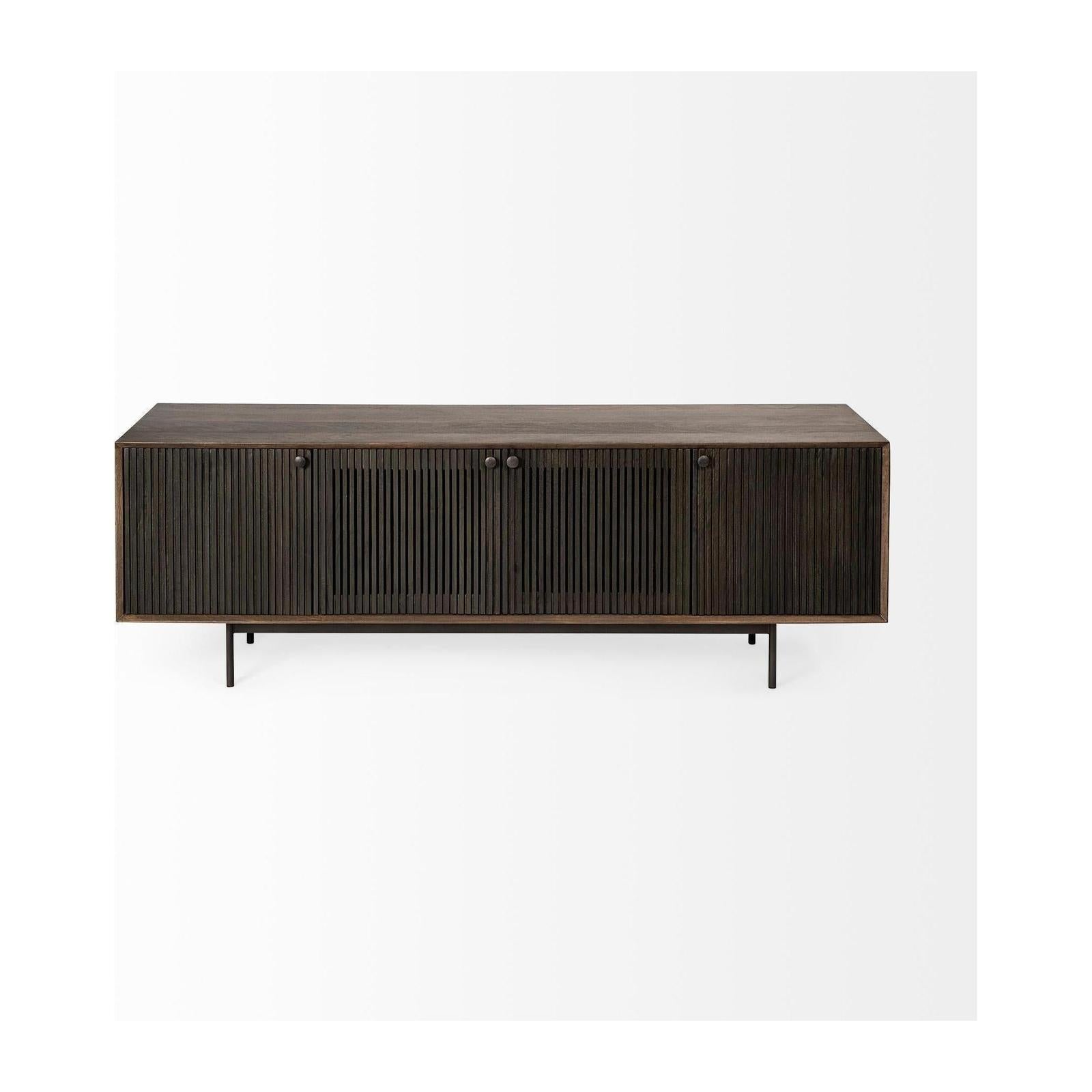 Mercana Grace Two-Toned Brown Solid Wood TV Stand Media Console with Slated Doors, TV up to 82