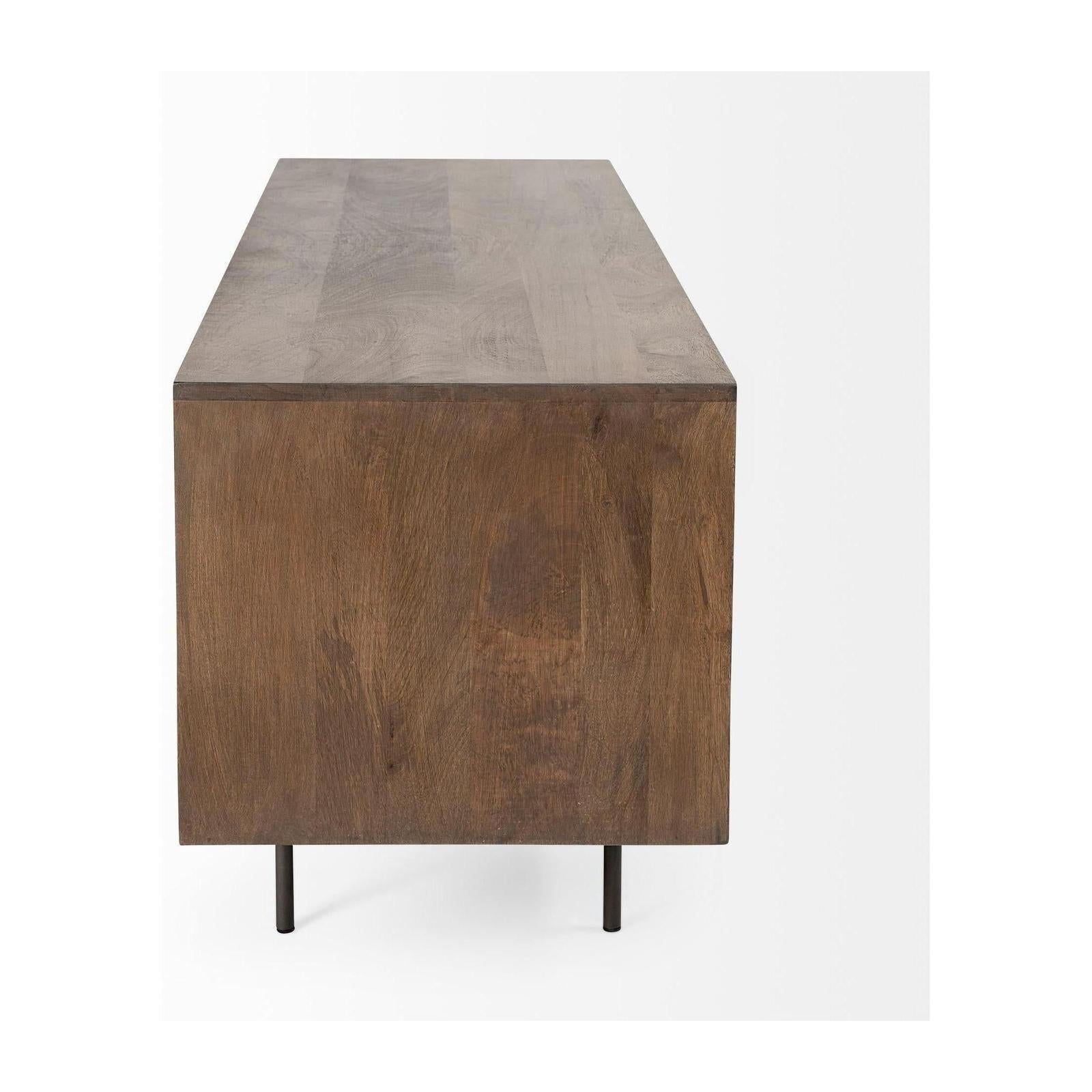 Mercana Grace Two-Toned Brown Solid Wood TV Stand Media Console with Slated Doors, TV up to 82