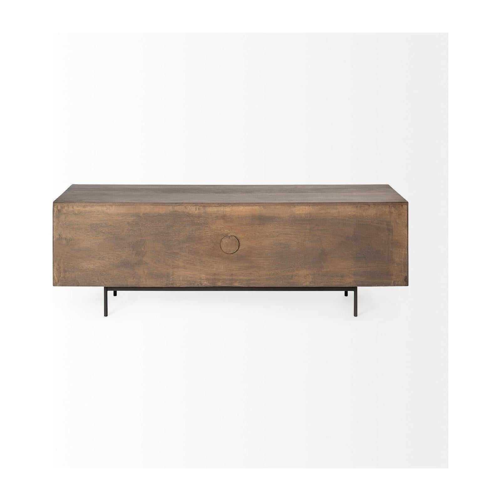 Mercana Grace Two-Toned Brown Solid Wood TV Stand Media Console with Slated Doors, TV up to 82