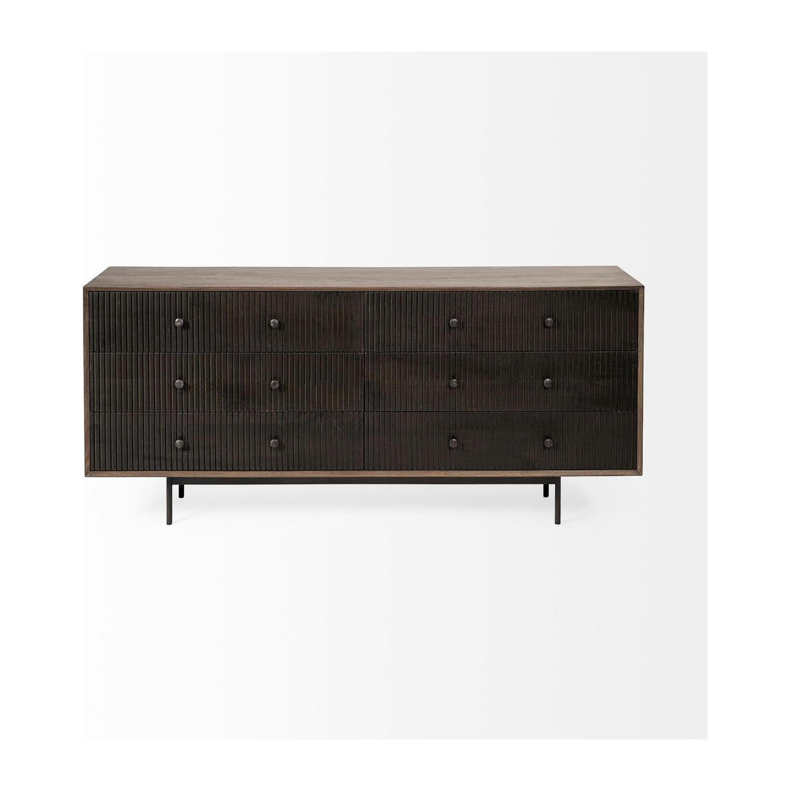 Mercana Grace Two-Tone Brown Solid Wood 6 Drawer Sideboard
