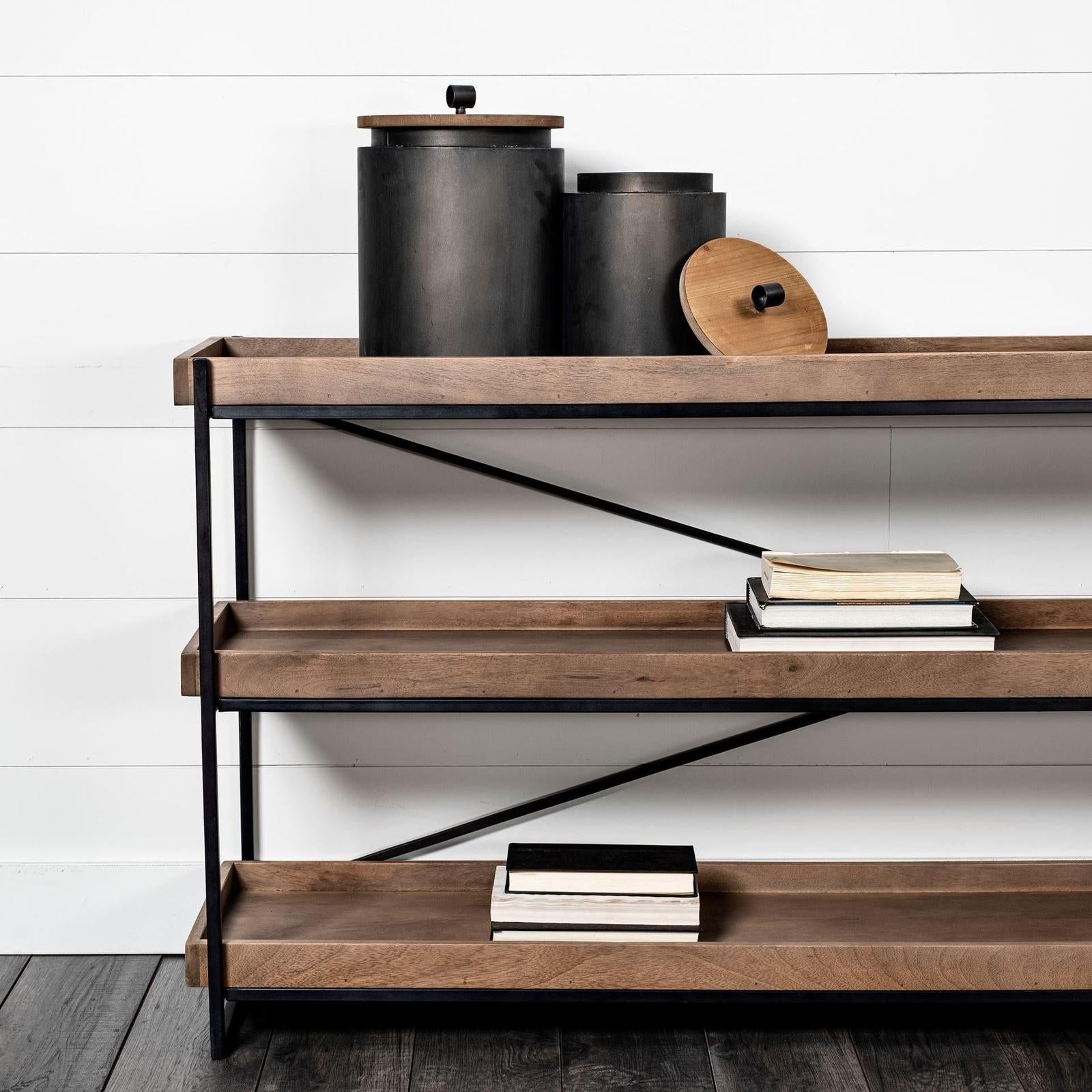 Mercana Trey Brown Wood and Black Iron Console Table
