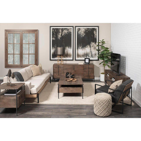 Mercana Glenn Dark Brown Wood w/ Black Iron Frame Media Console w/ Storage, TV Stand for TV up to 71