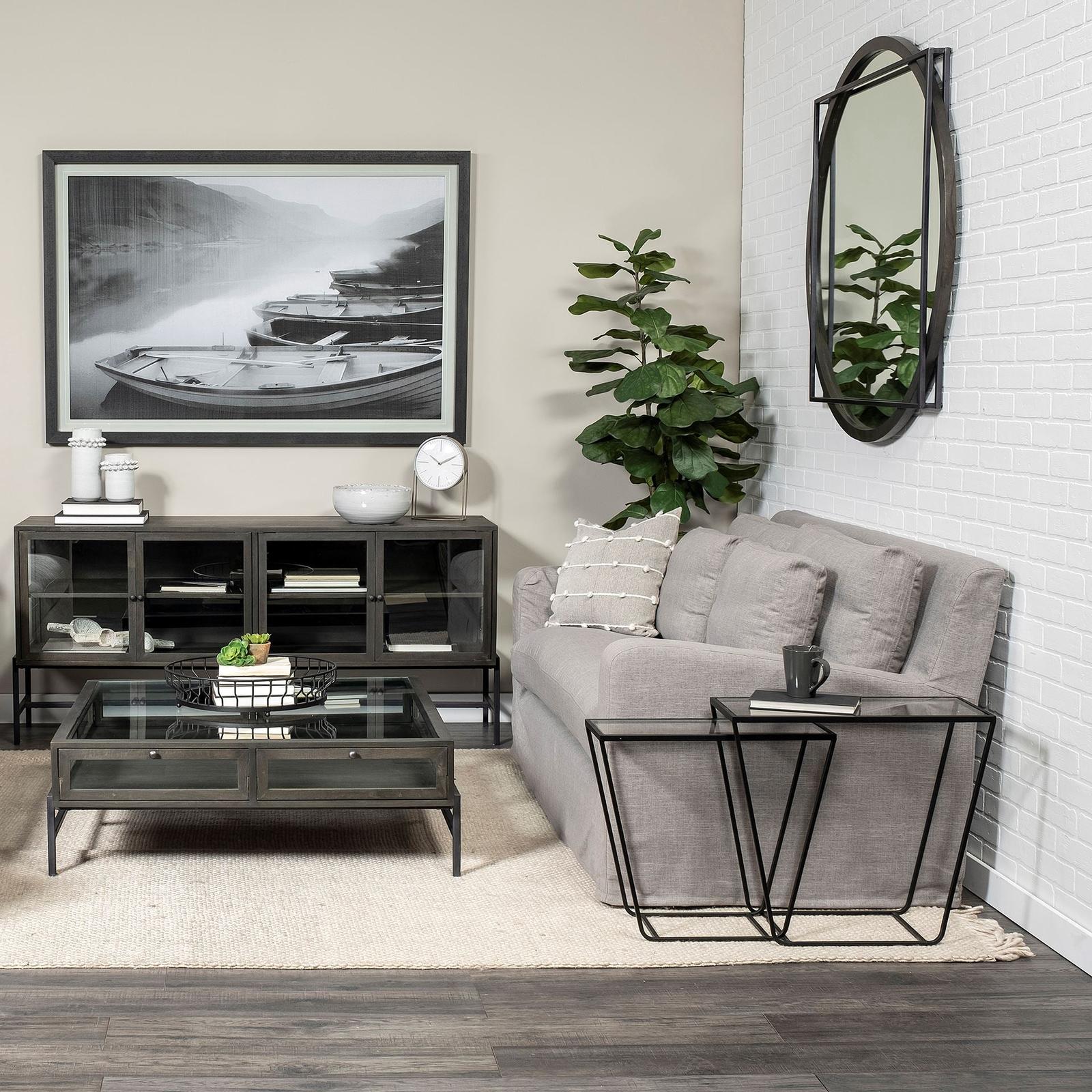 Mercana Arya Black Rectangular Glass Top Iron Frame Accent Table- Set of 2