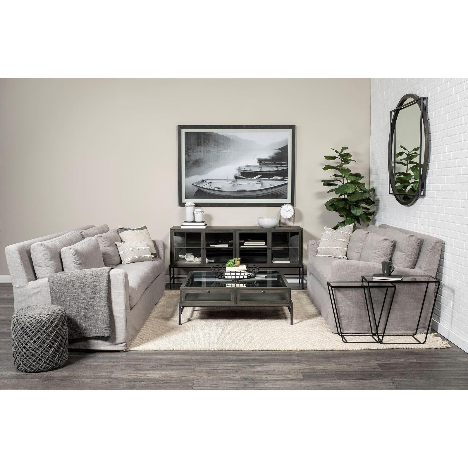 Mercana Arelius Black Metal Base w/ 4 Glass Cabinet Doors Sideboard