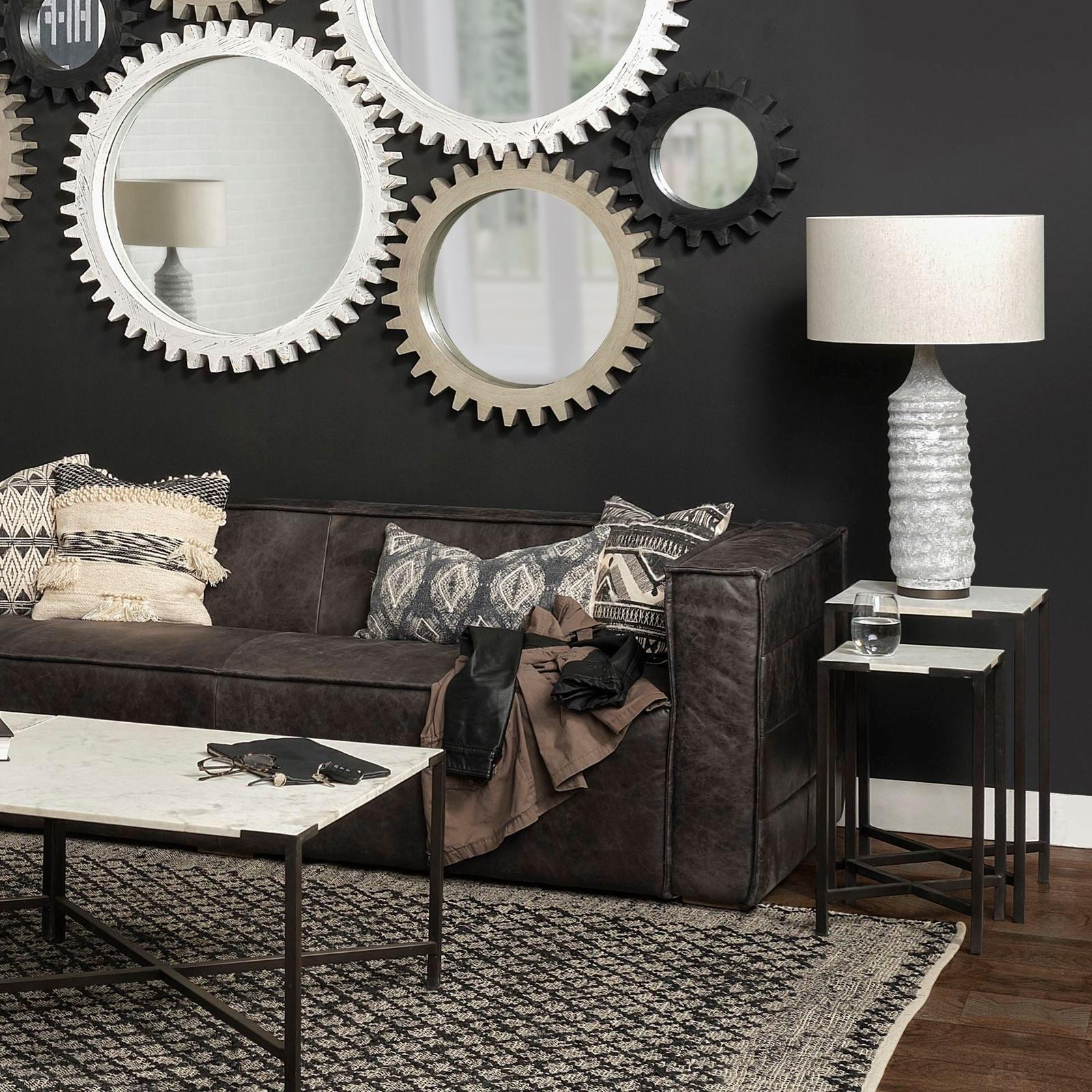 Mercana Lucas White Marble W/Black Iron Frame Accent Tables- Set of 2