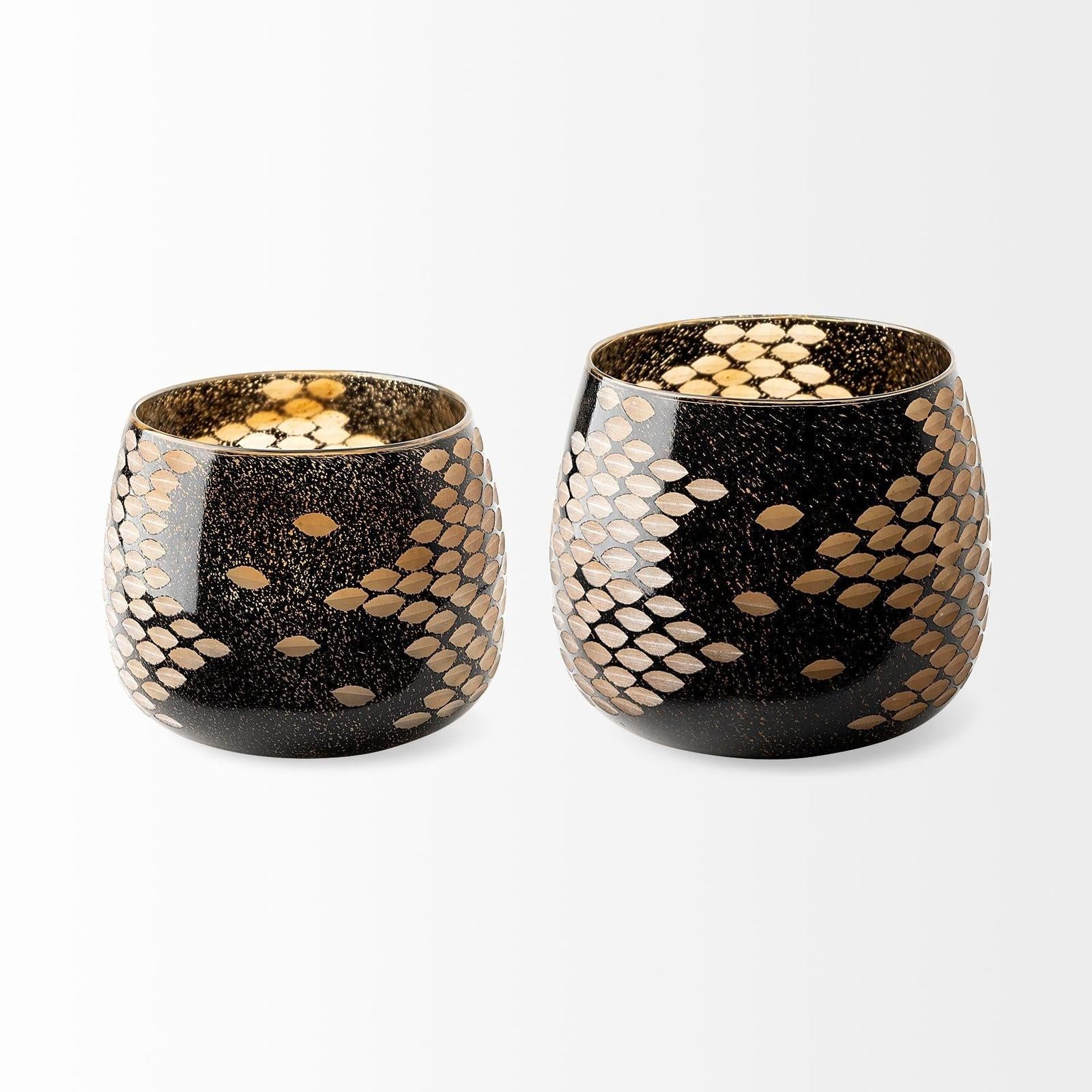 Mercana Mojave Small Black and Gold Detail Glass Vase