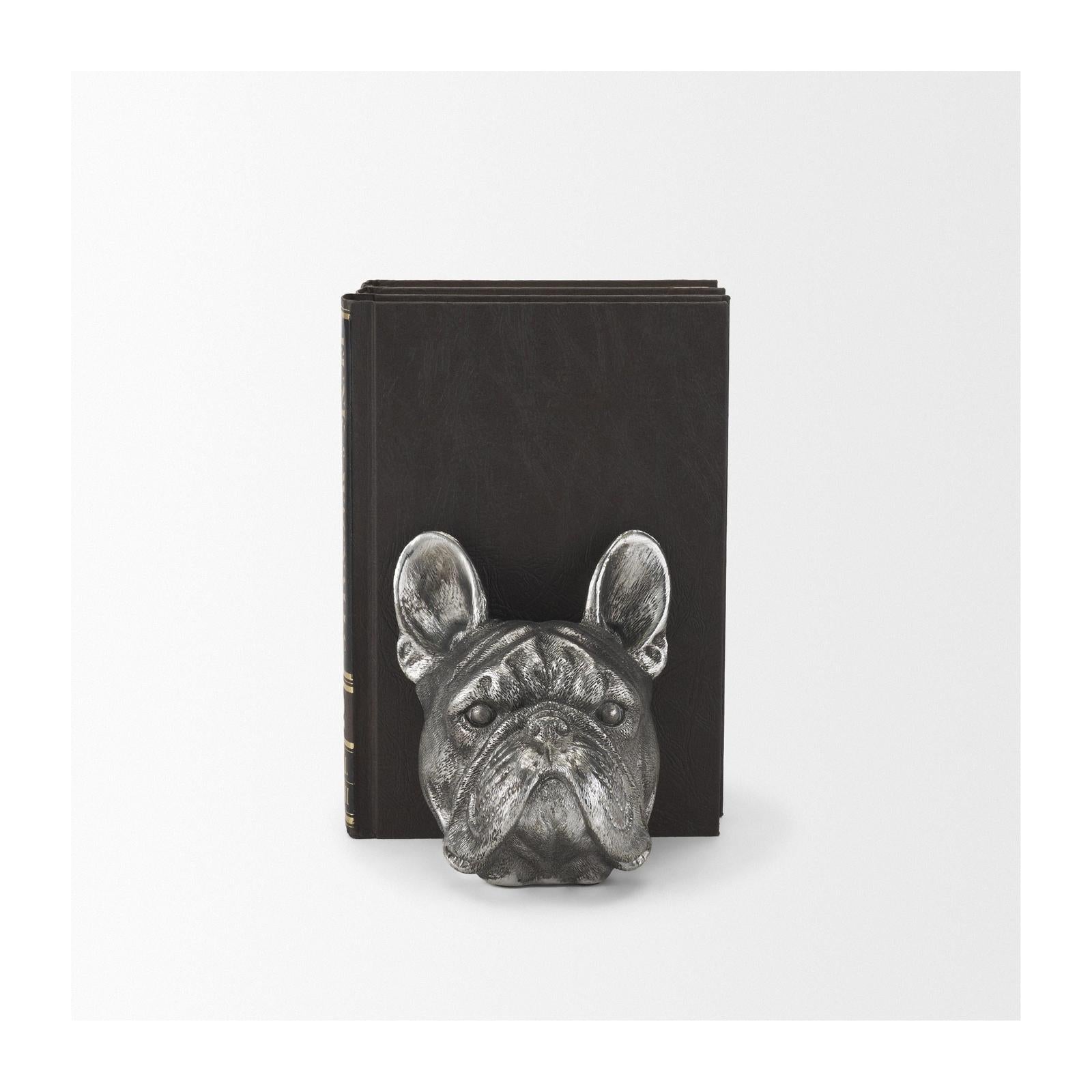 Mercana Bruno Silver American Bulldog Bookends- Set of 2