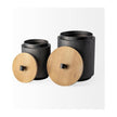 Mercana Cyril Gray Metal W/ Brown Wood Lids Jars- Set of 2