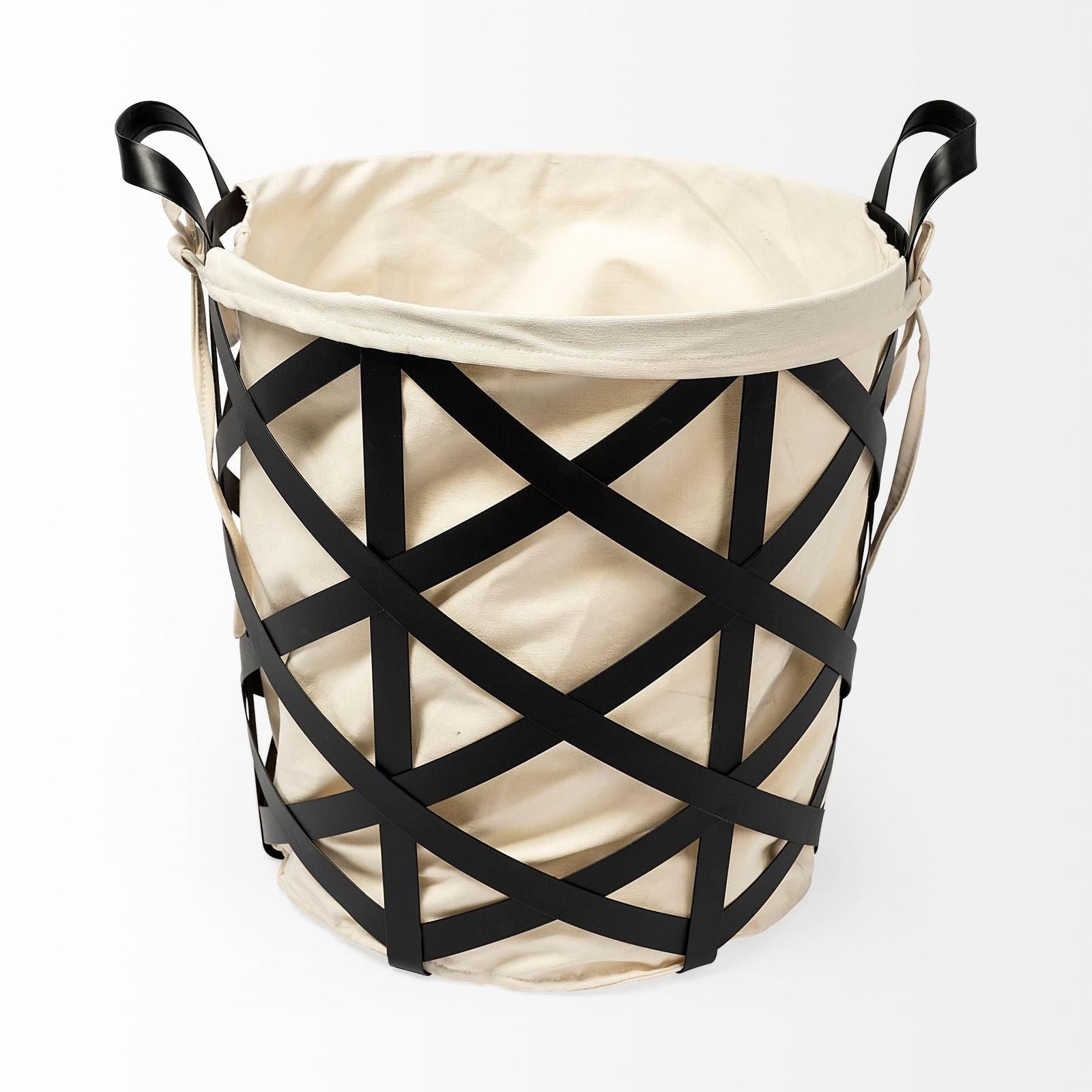 Mercana Liya Black Metal Basket with Cream Fabric Liner Clearance