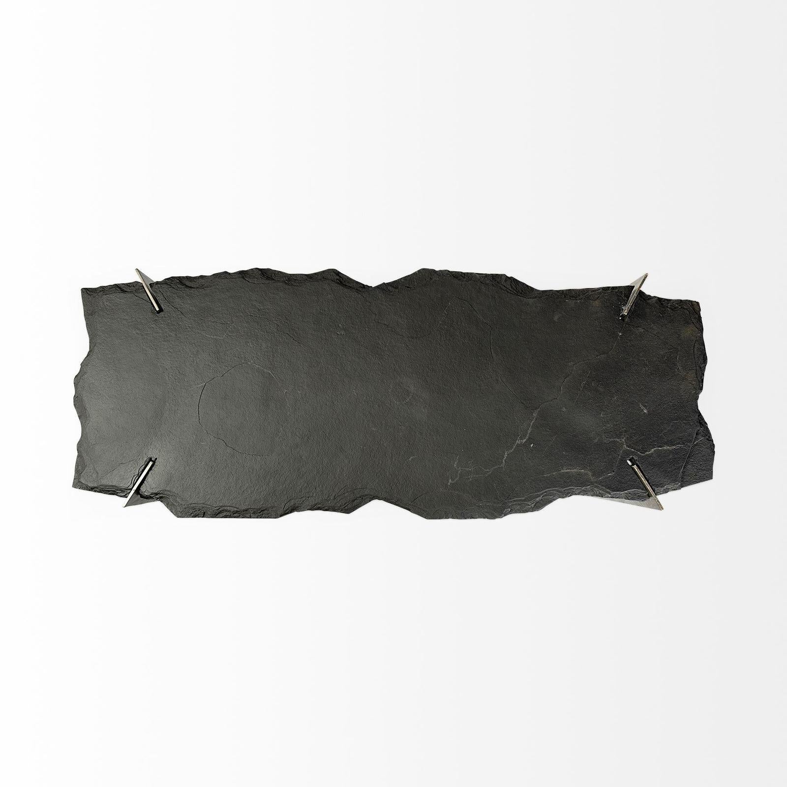 Mercana Shale Black Live-Edge Slate and Iron Console Table Clearance