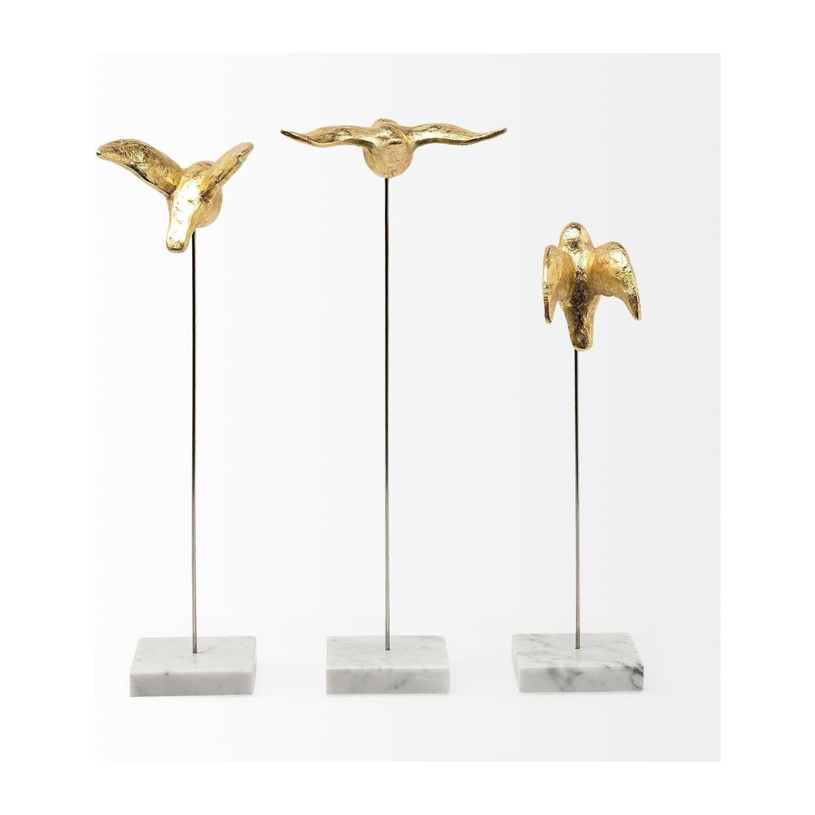 Mercana Aya Gold Metal Decorative Birds - Set of 3