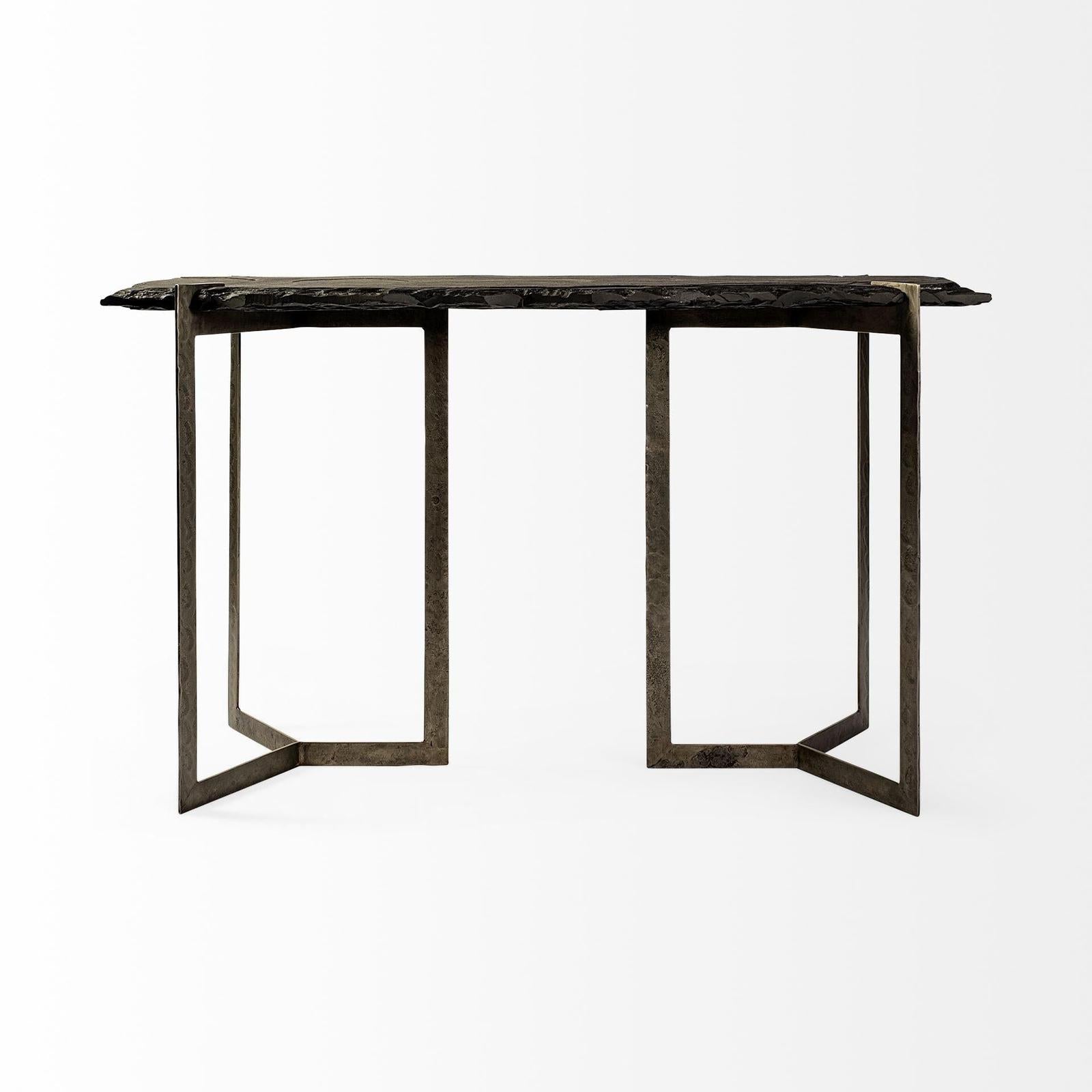 Mercana Shale Black Live-Edge Slate and Iron Console Table Clearance