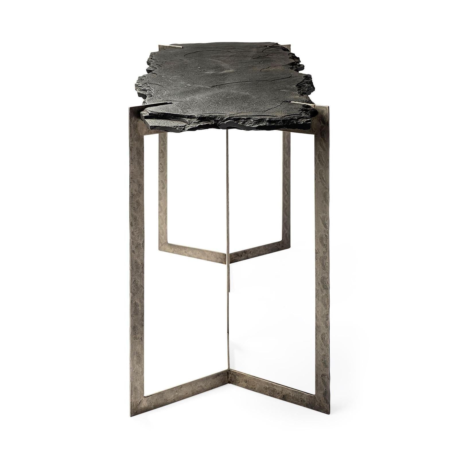 Mercana Shale Black Live-Edge Slate and Iron Console Table Clearance