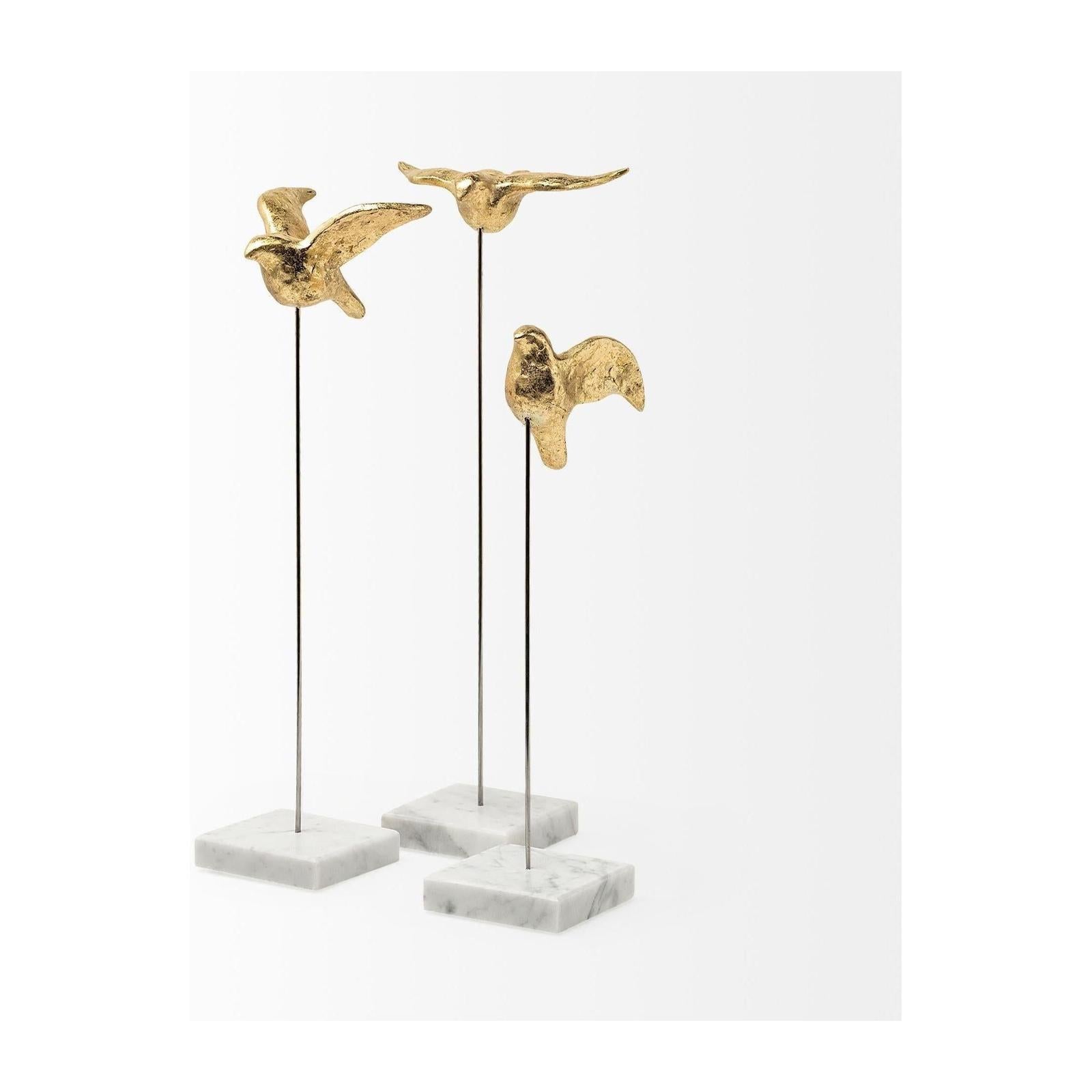 Mercana Aya Gold Metal Decorative Birds - Set of 3