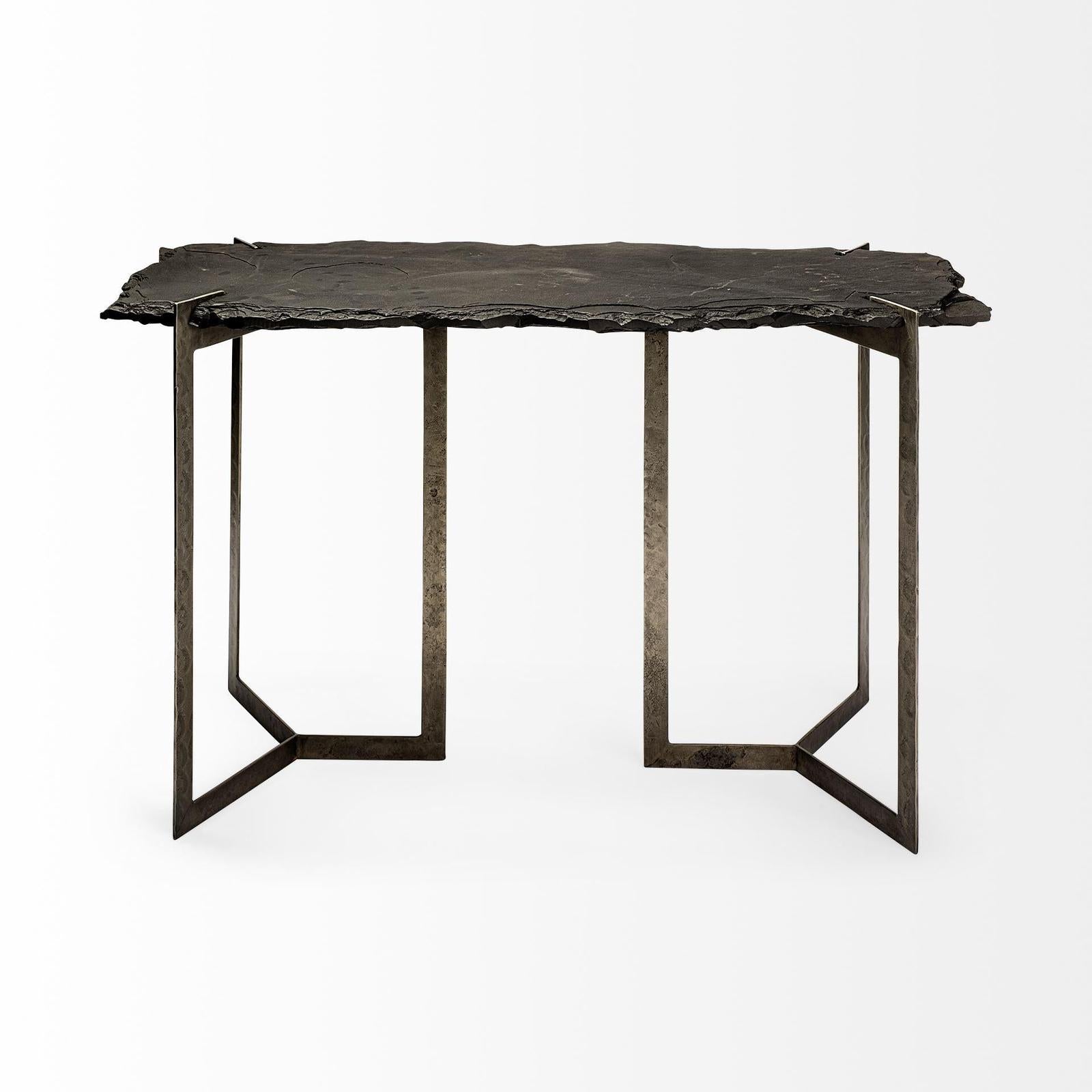 Mercana Shale Black Live-Edge Slate and Iron Console Table Clearance