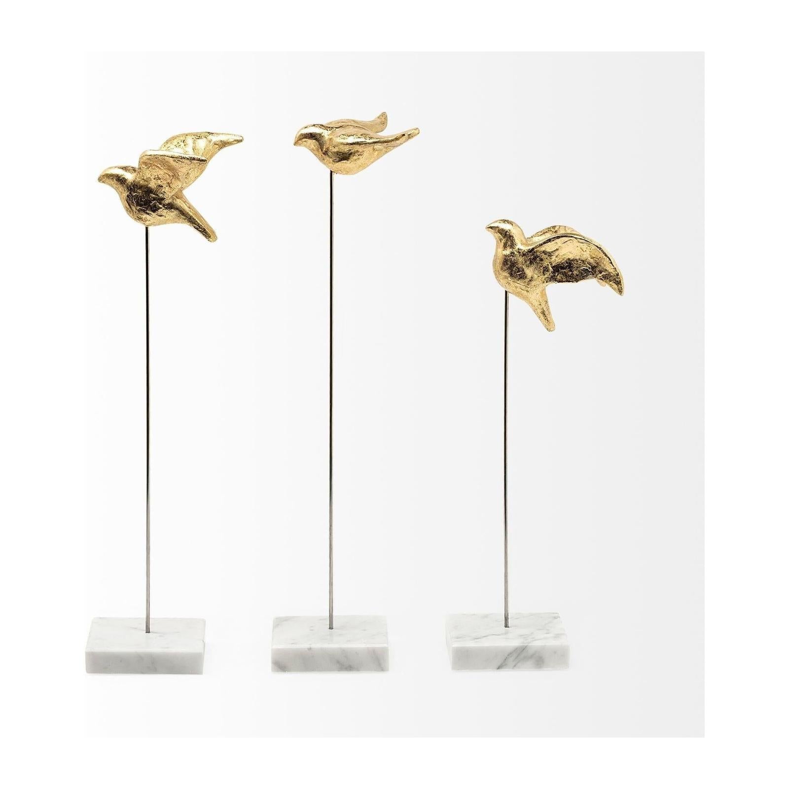 Mercana Aya Gold Metal Decorative Birds - Set of 3