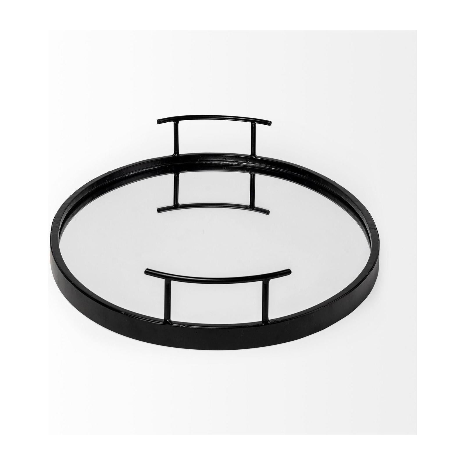 Mercana Ansel Black Metal Mirrored Bottom Oval Serving Tray