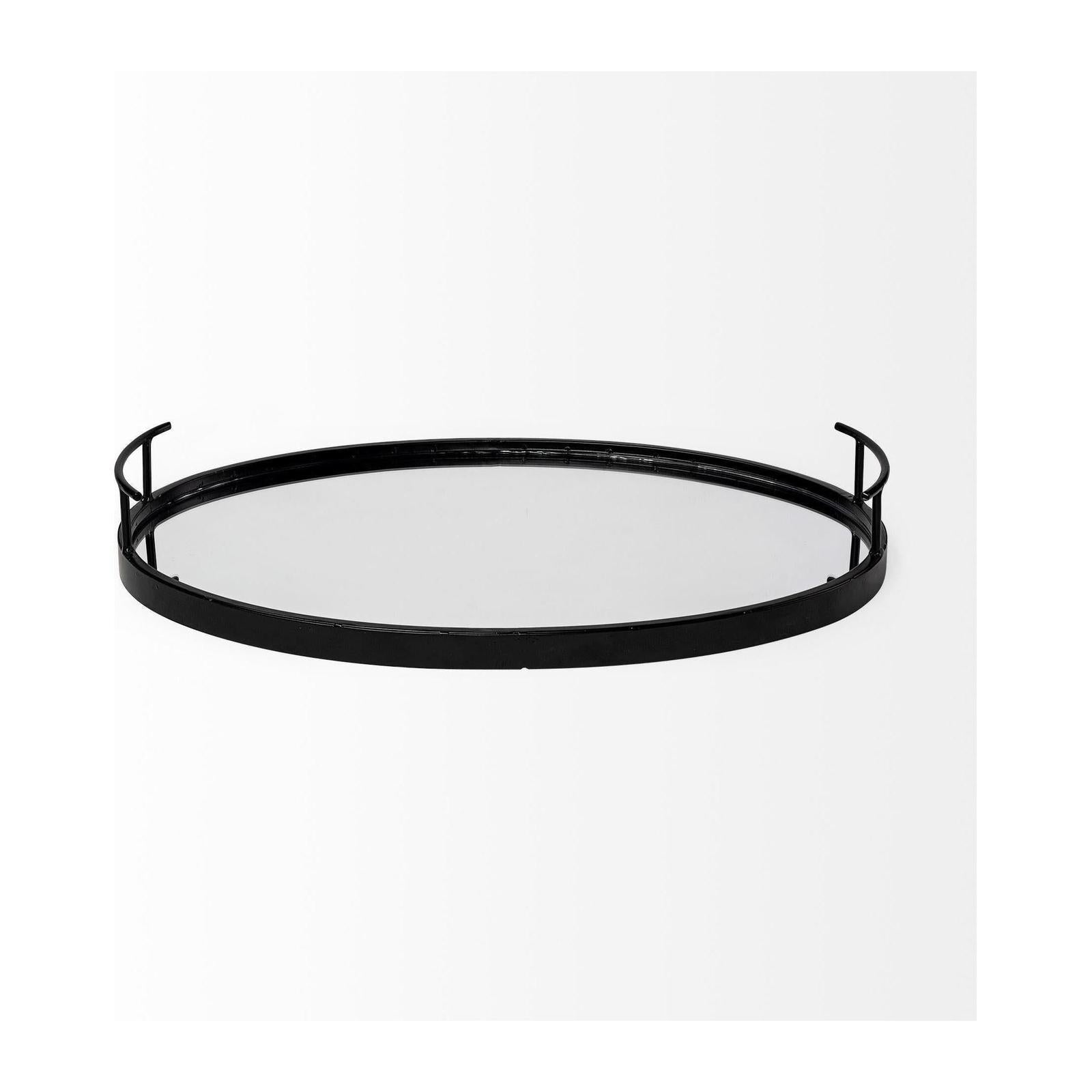 Mercana Ansel Black Metal Mirrored Bottom Oval Serving Tray