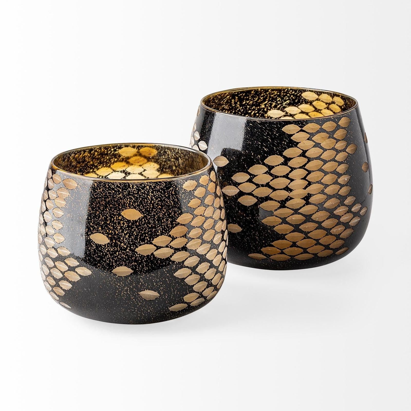 Mercana Mojave Small Black and Gold Detail Glass Vase