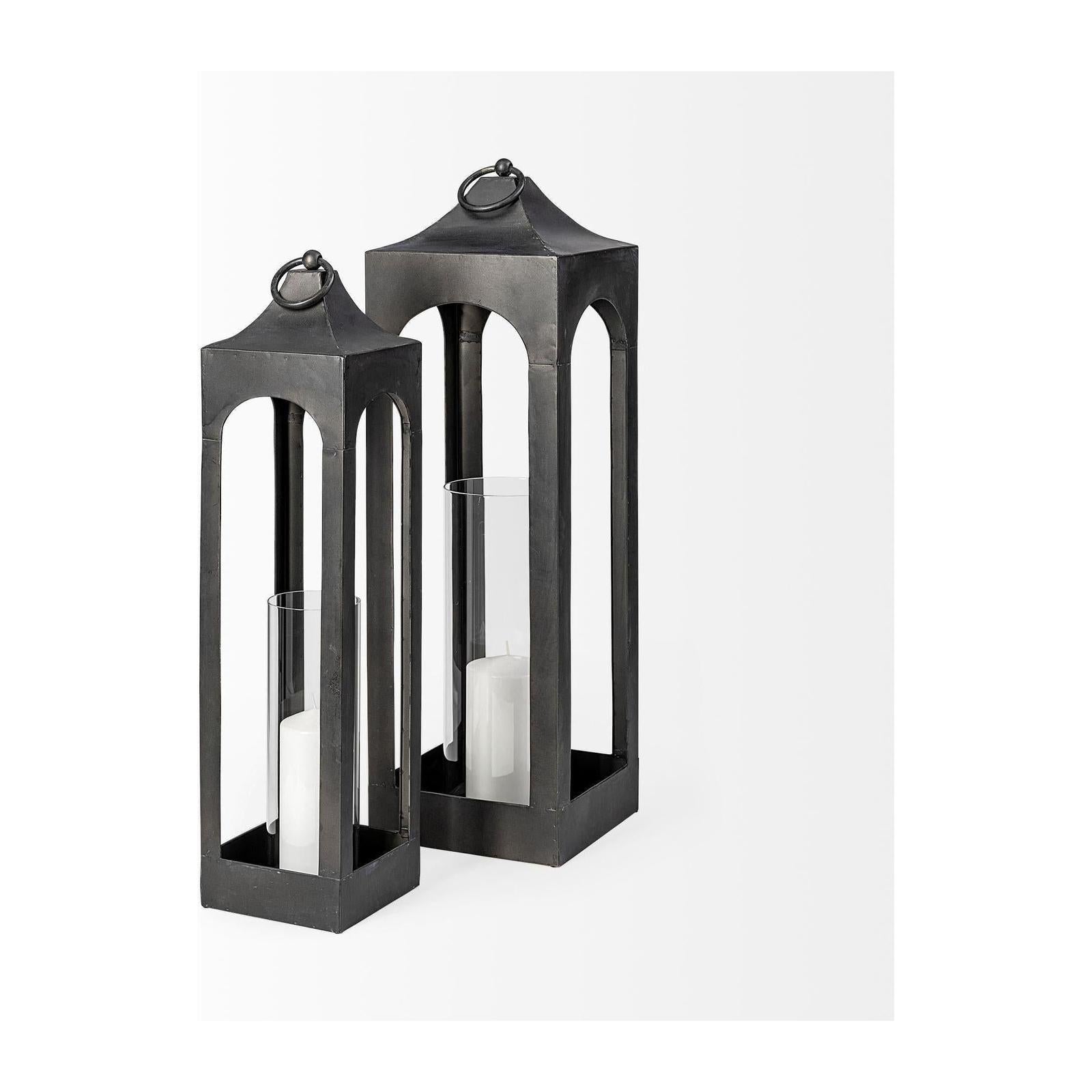 Mercana Ina Charcoal Metal Candle Holder Lantern