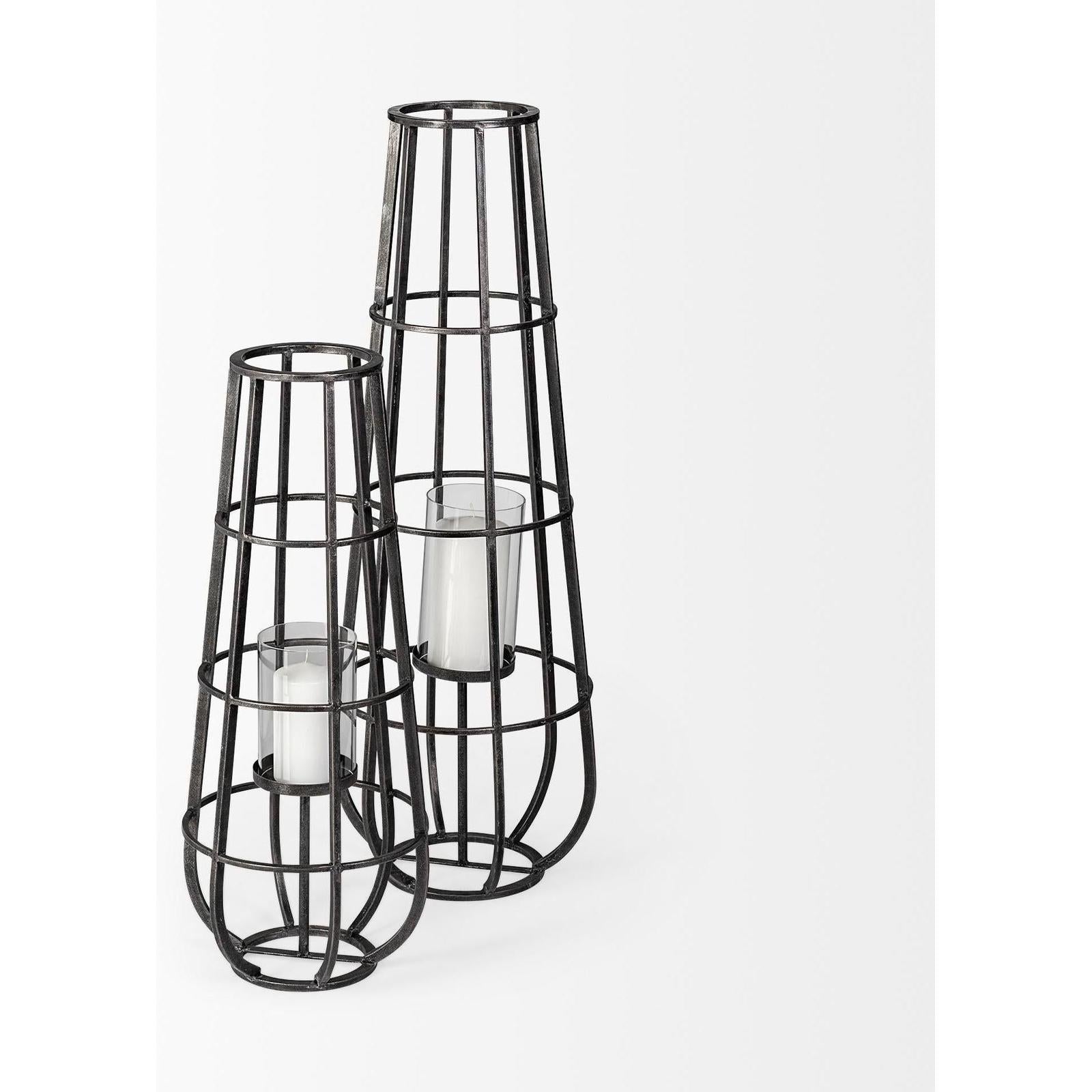 Mercana Bella Black Metal Cylindrical Cage Candle Holder Lantern Clearance