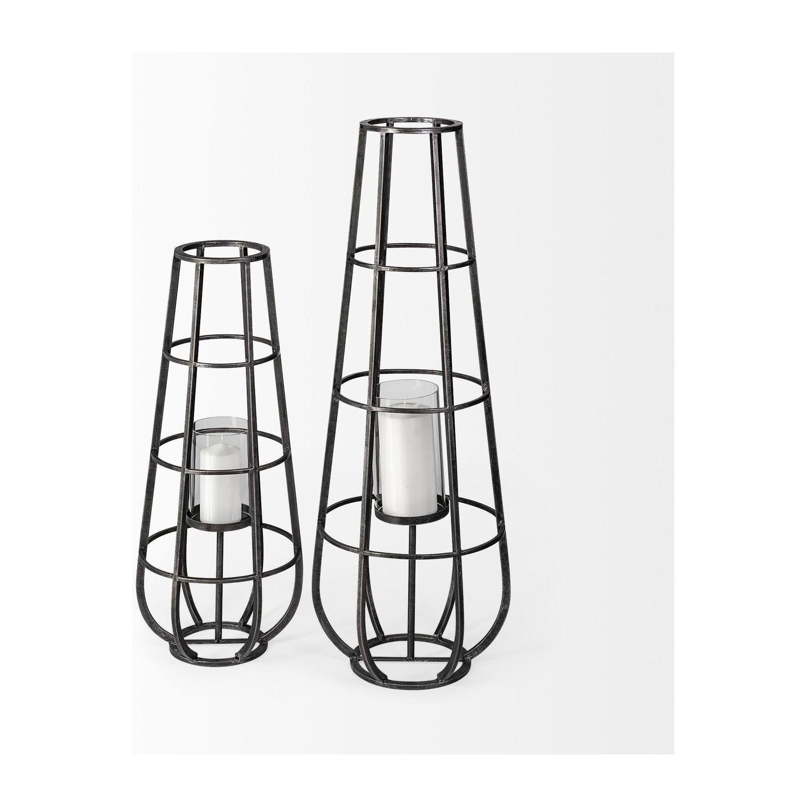Mercana Bella Black Metal Cylindrical Cage Candle Holder Lantern Clearance