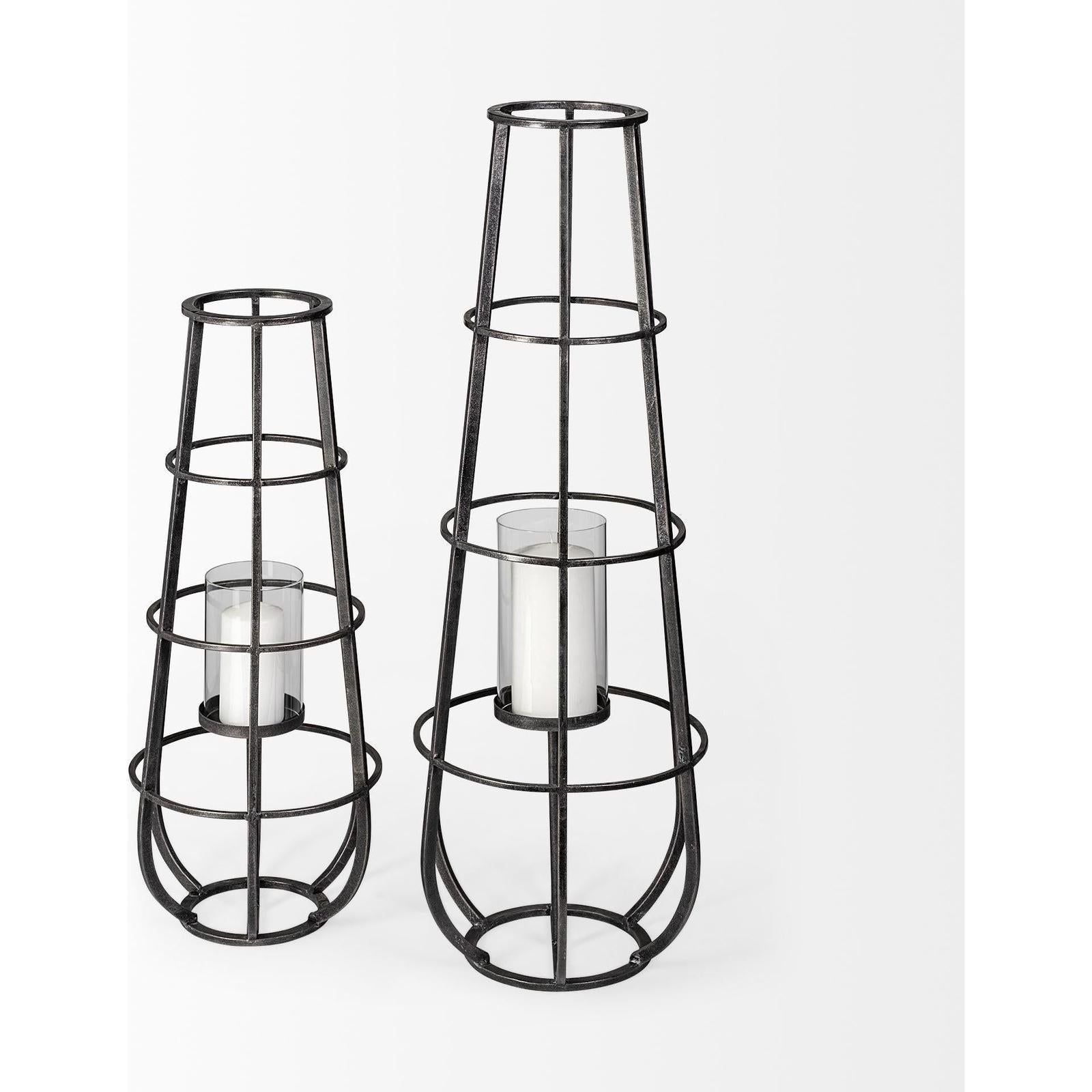 Mercana Bella Black Metal Cylindrical Cage Candle Holder Lantern Clearance