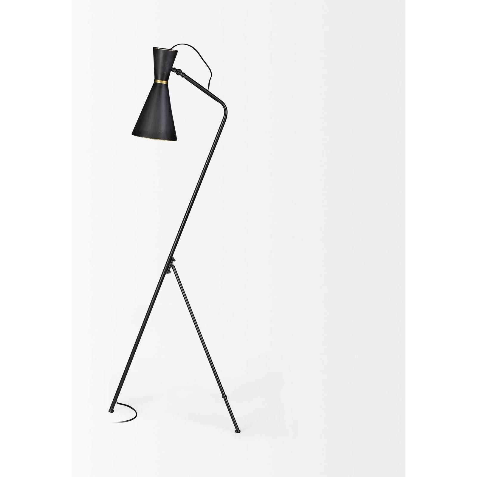 Mercana Eris Black/Brass Metal Cone Shade Floor Lamp
