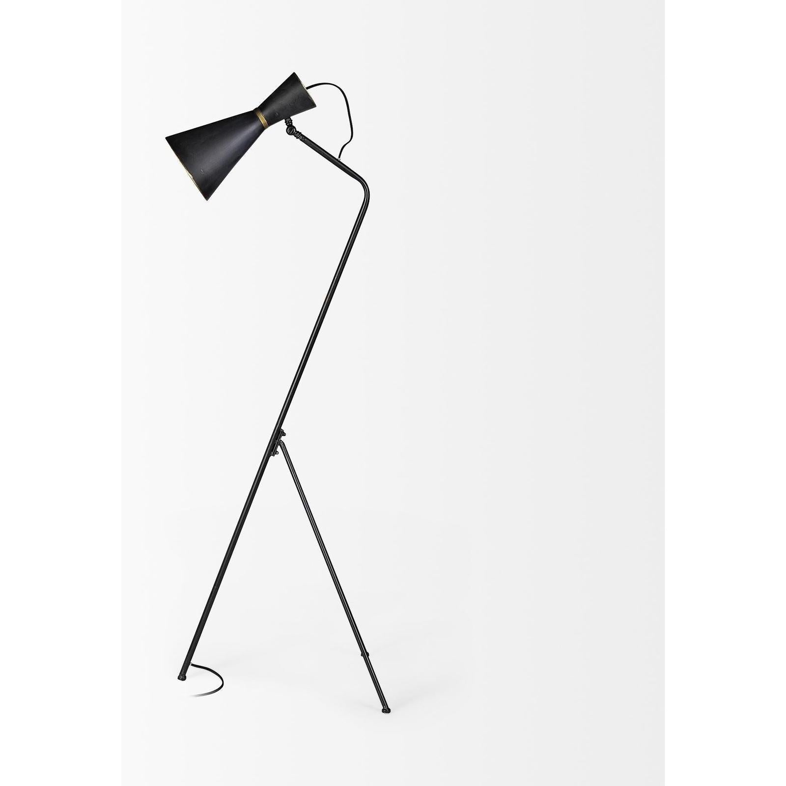 Mercana Eris Black/Brass Metal Cone Shade Floor Lamp