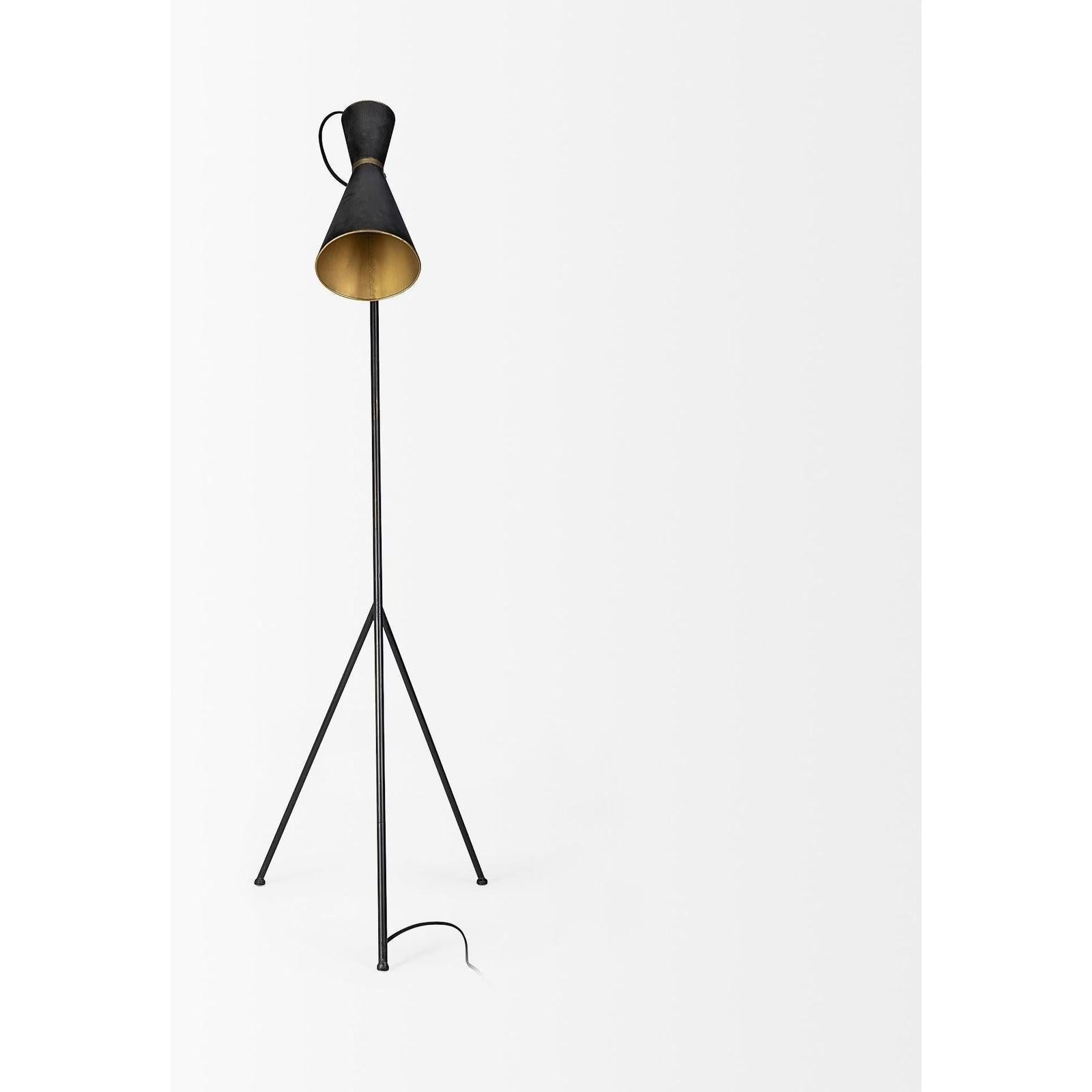 Mercana Eris Black/Brass Metal Cone Shade Floor Lamp
