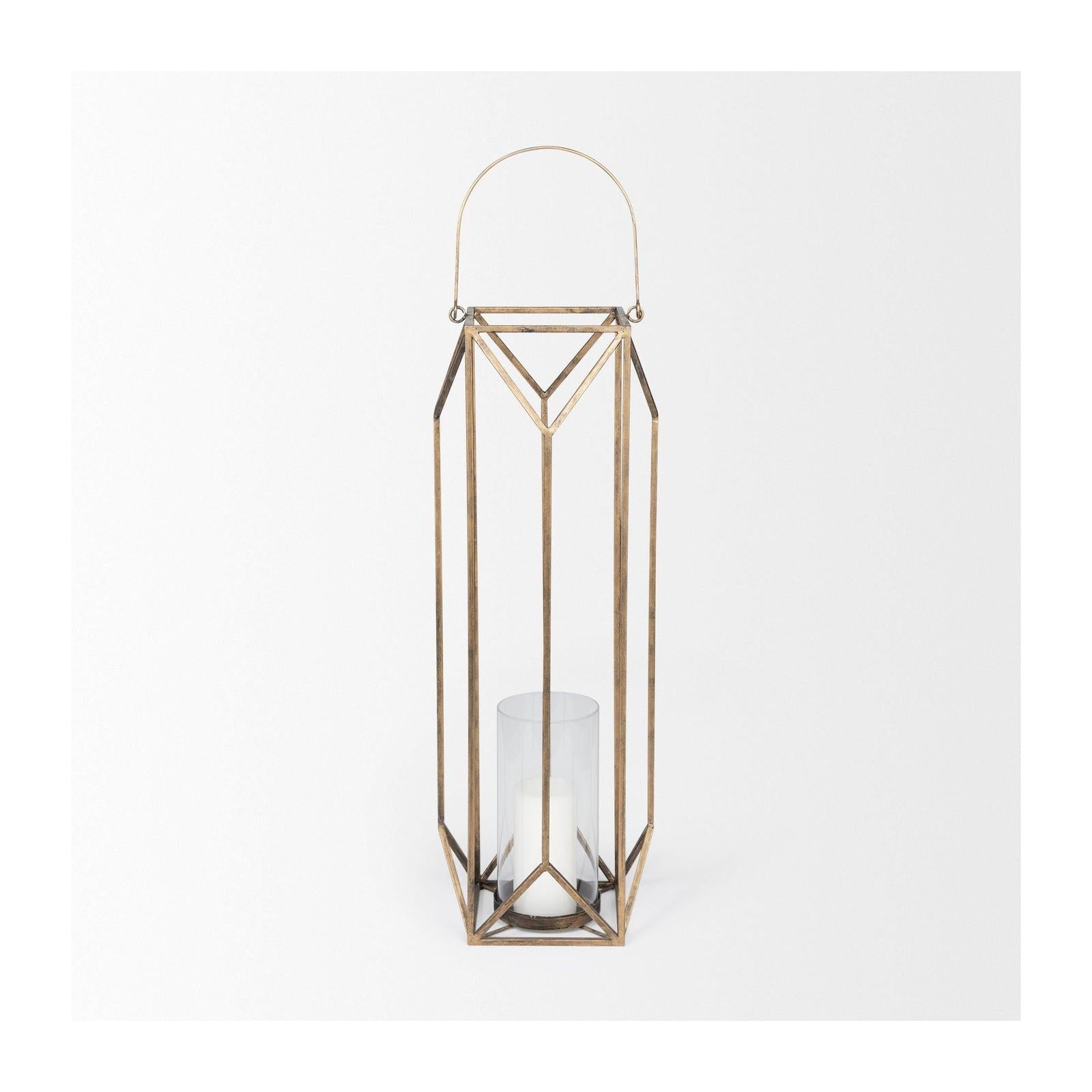 Mercana Ivy Gold Metal Geometric Cage Candle Holder Lantern Clearance