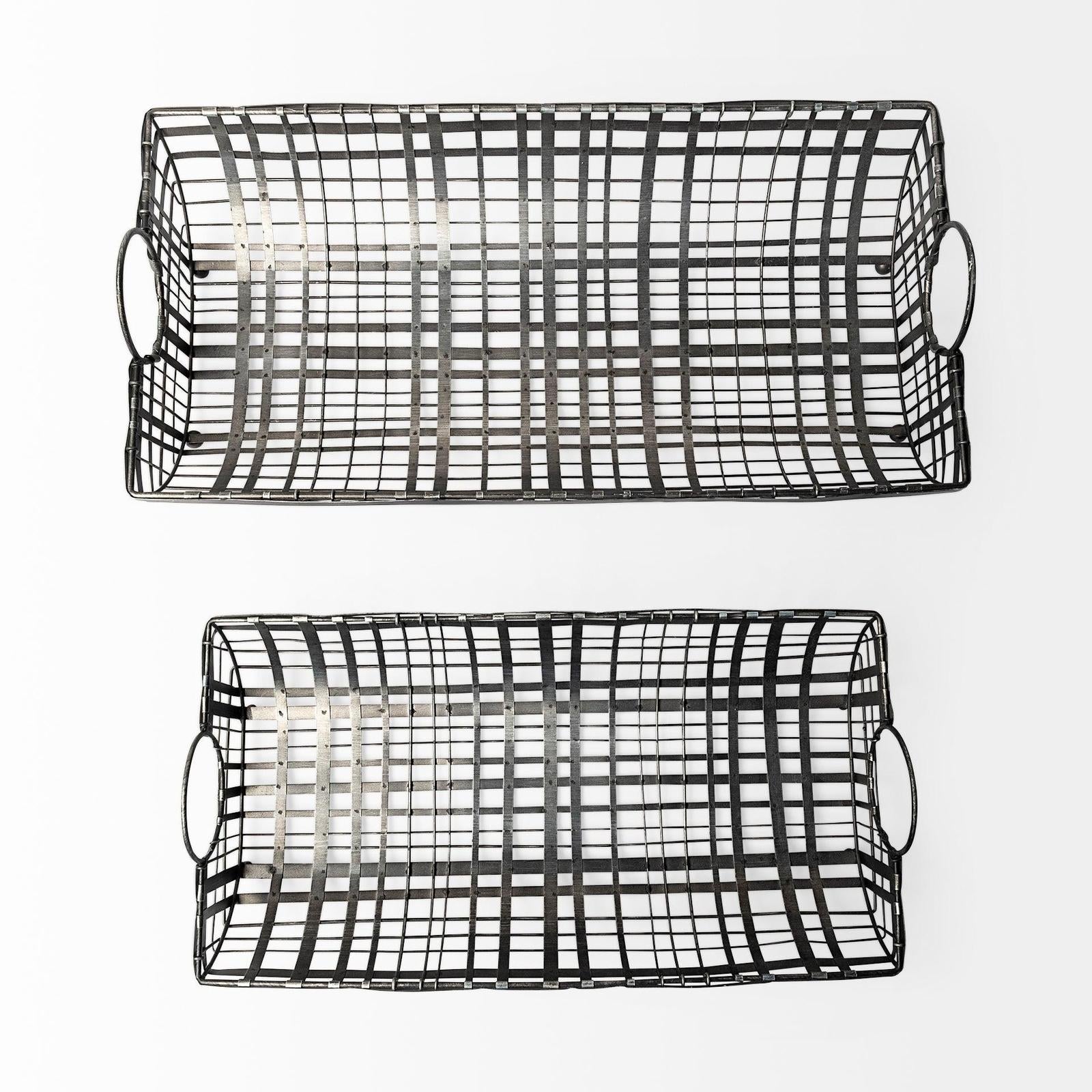 Mercana Kenneth Gray Metal Baskets- Set of 2 Clearance
