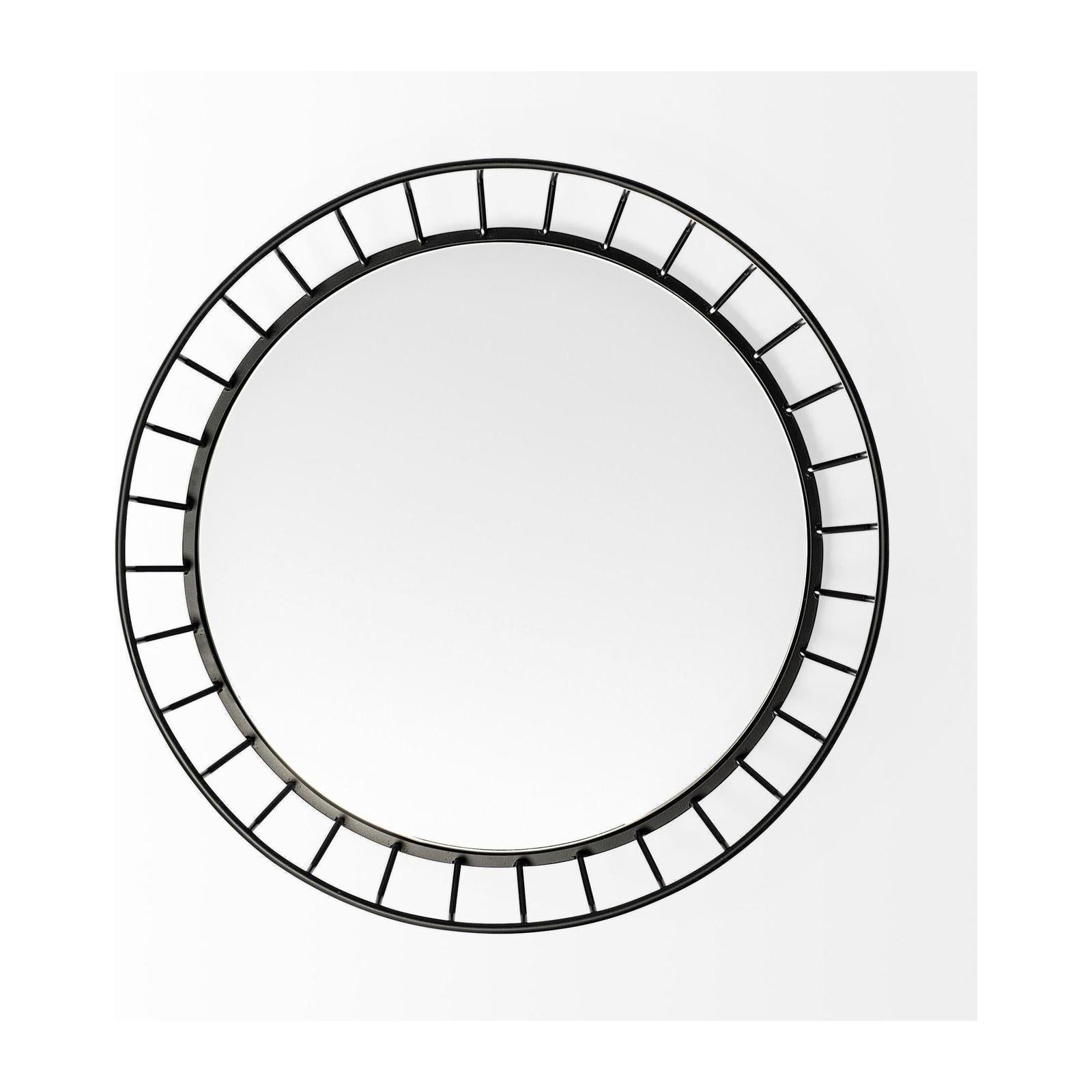 Mercana Helena Black Metal Mirrored Bottom Round Serving Tray