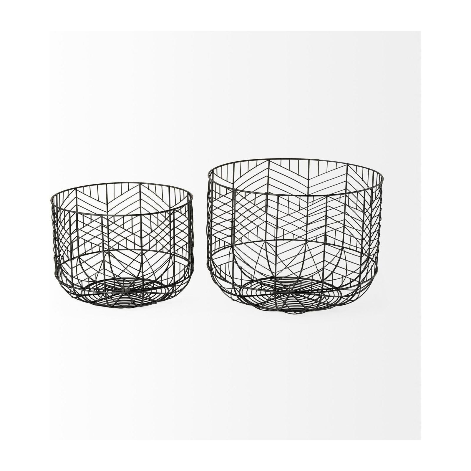 Mercana Idris Black Metal Geometric Mesh Bowls- Set of 2 Clearance
