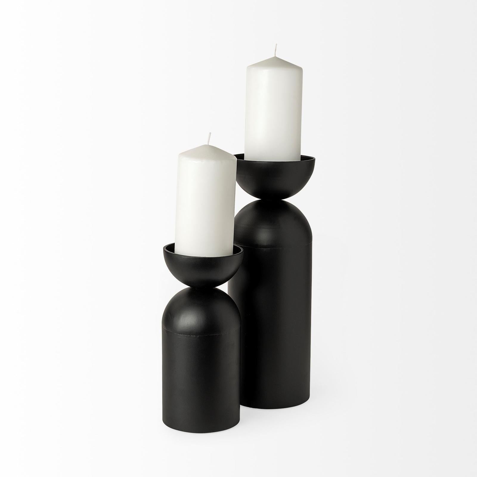 Mercana Alex Black Metal Cylindrical Table Candle Holder