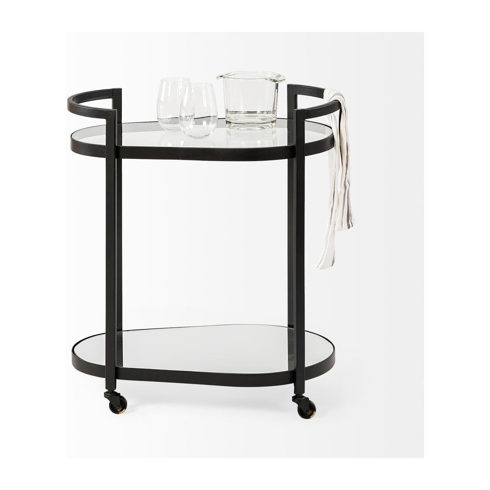 Mercana Eleonore Black Metal Frame Two-Tier w/Glass Shelves Bar Cart