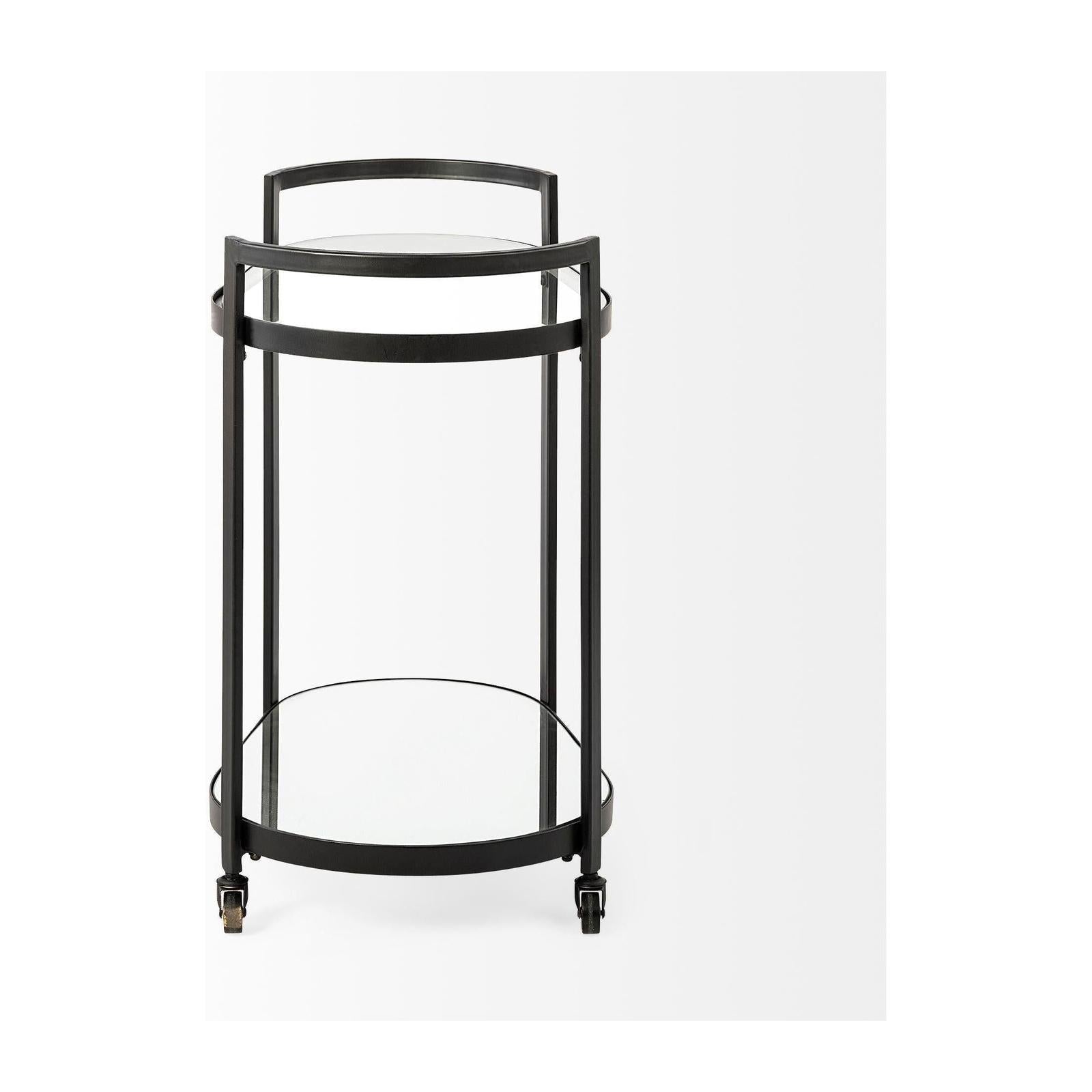 Mercana Eleonore Black Metal Frame Two-Tier w/Glass Shelves Bar Cart